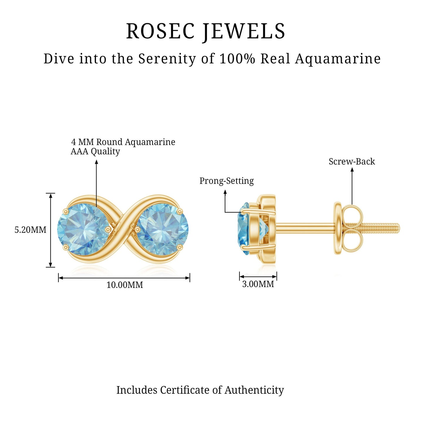 Real Aquamarine Infinity Stud Earrings