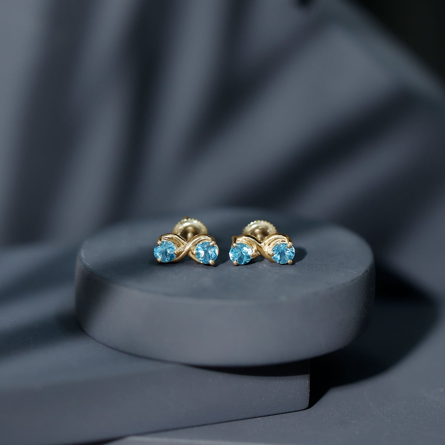 Real Aquamarine Infinity Stud Earrings