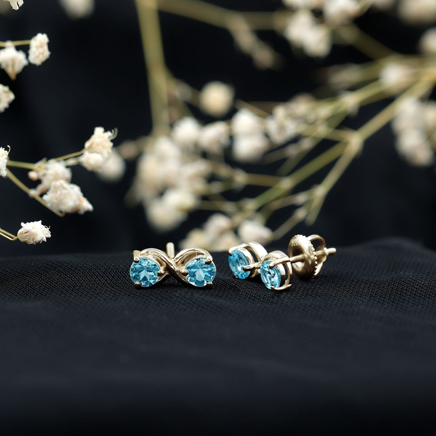 Real Aquamarine Infinity Stud Earrings