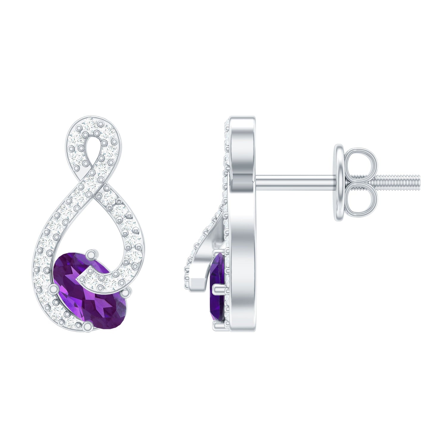 Amethyst Infinity Stud Earrings with Diamond