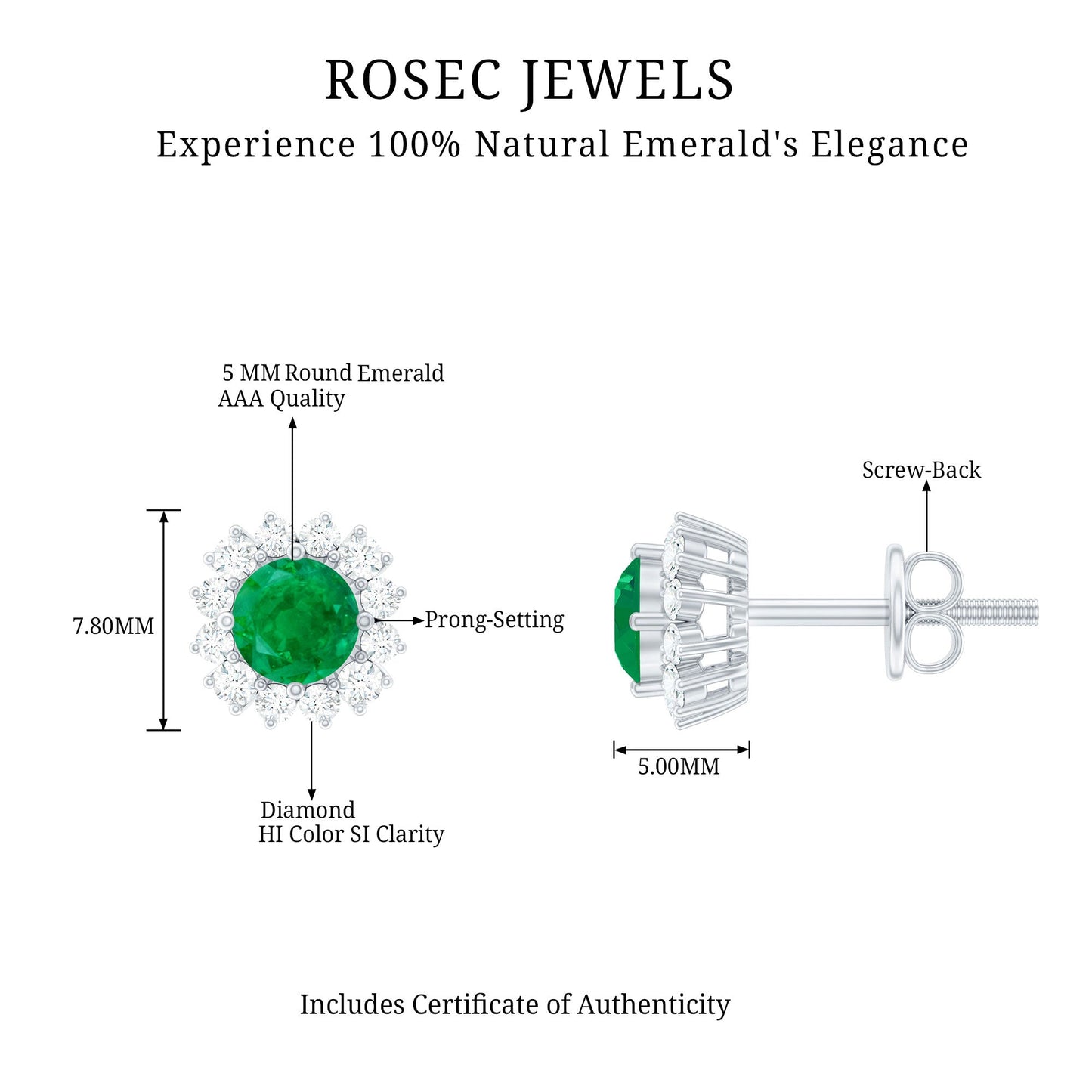 Classic Emerald Stud Earrings with Diamond Halo