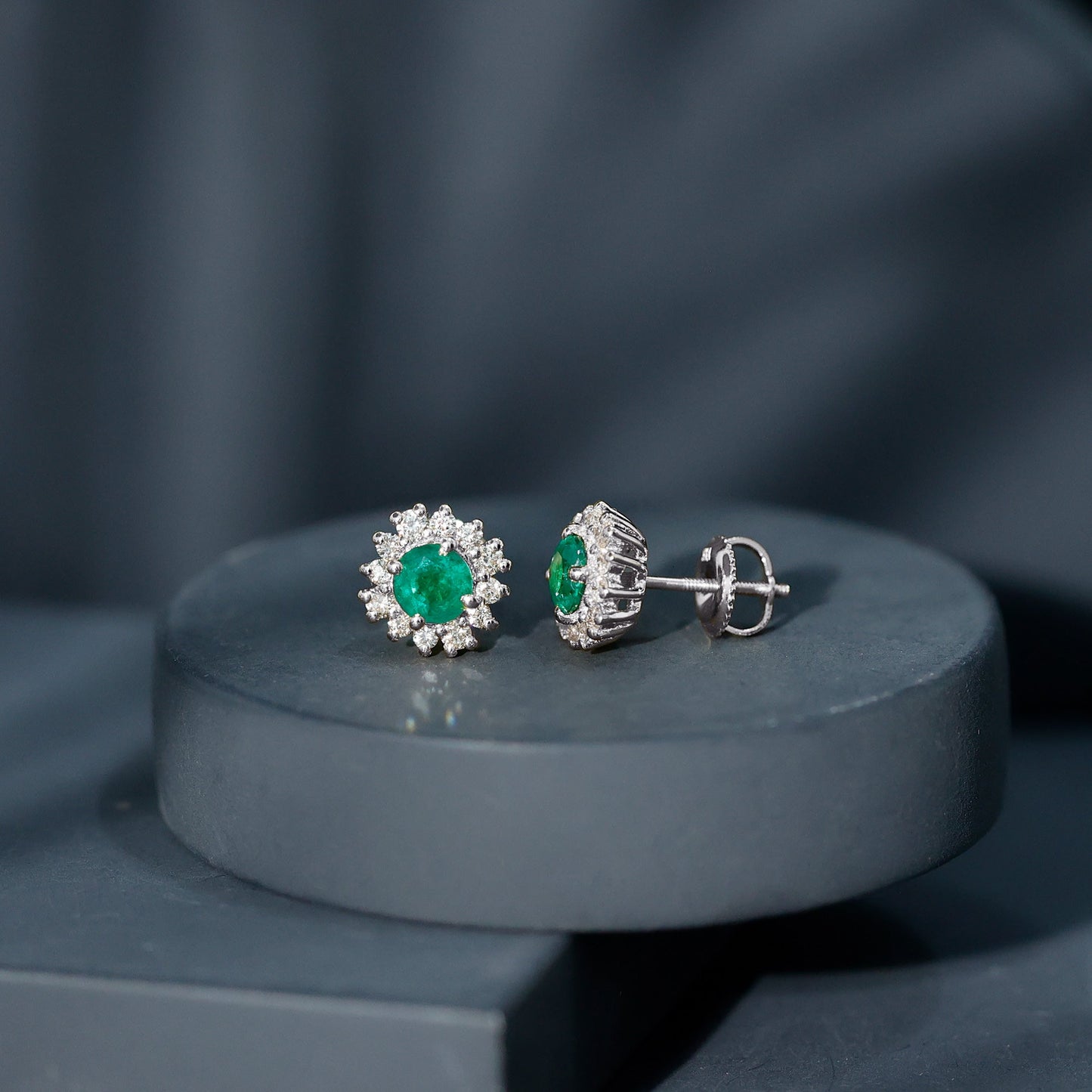 Classic Emerald Stud Earrings with Diamond Halo