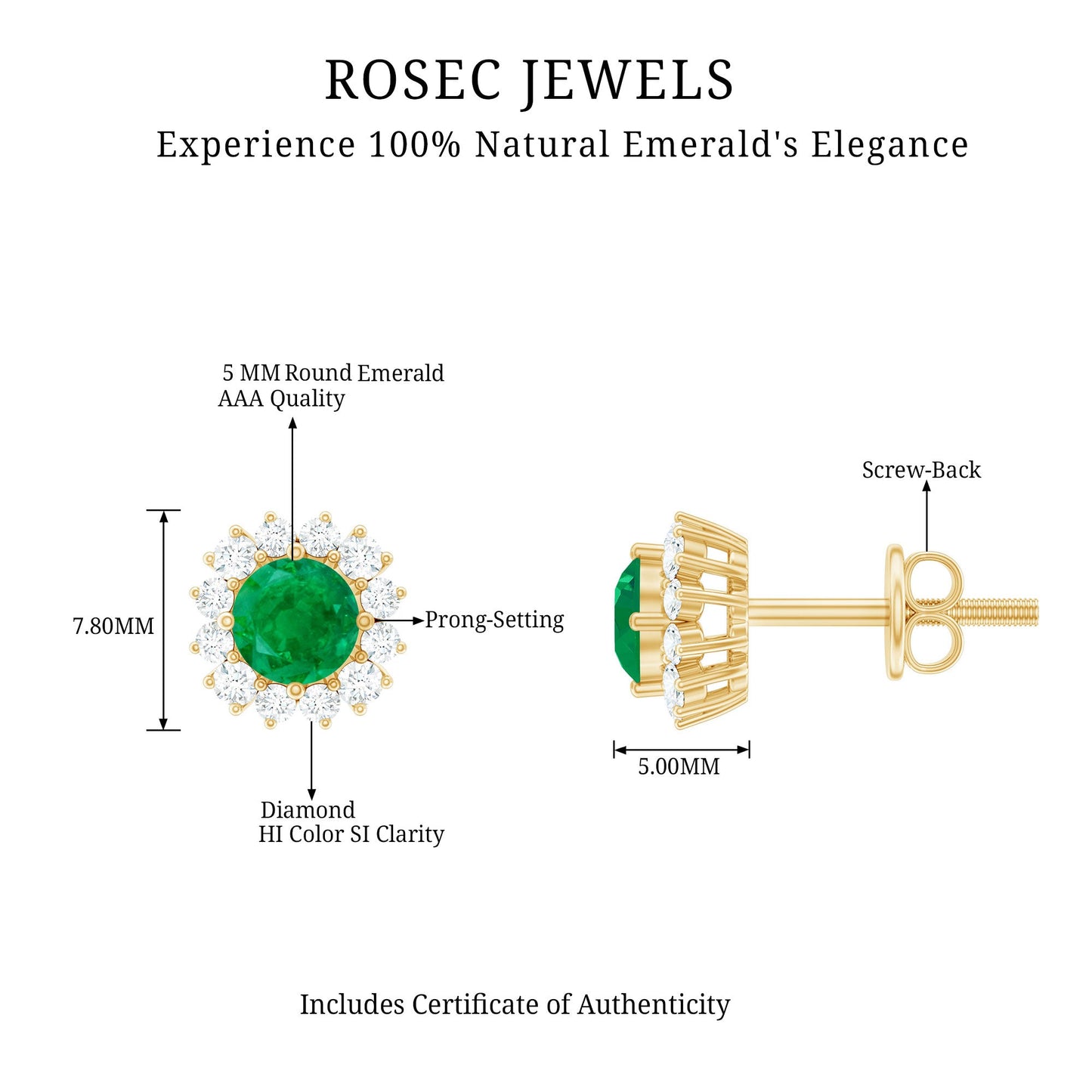 Classic Emerald Stud Earrings with Diamond Halo