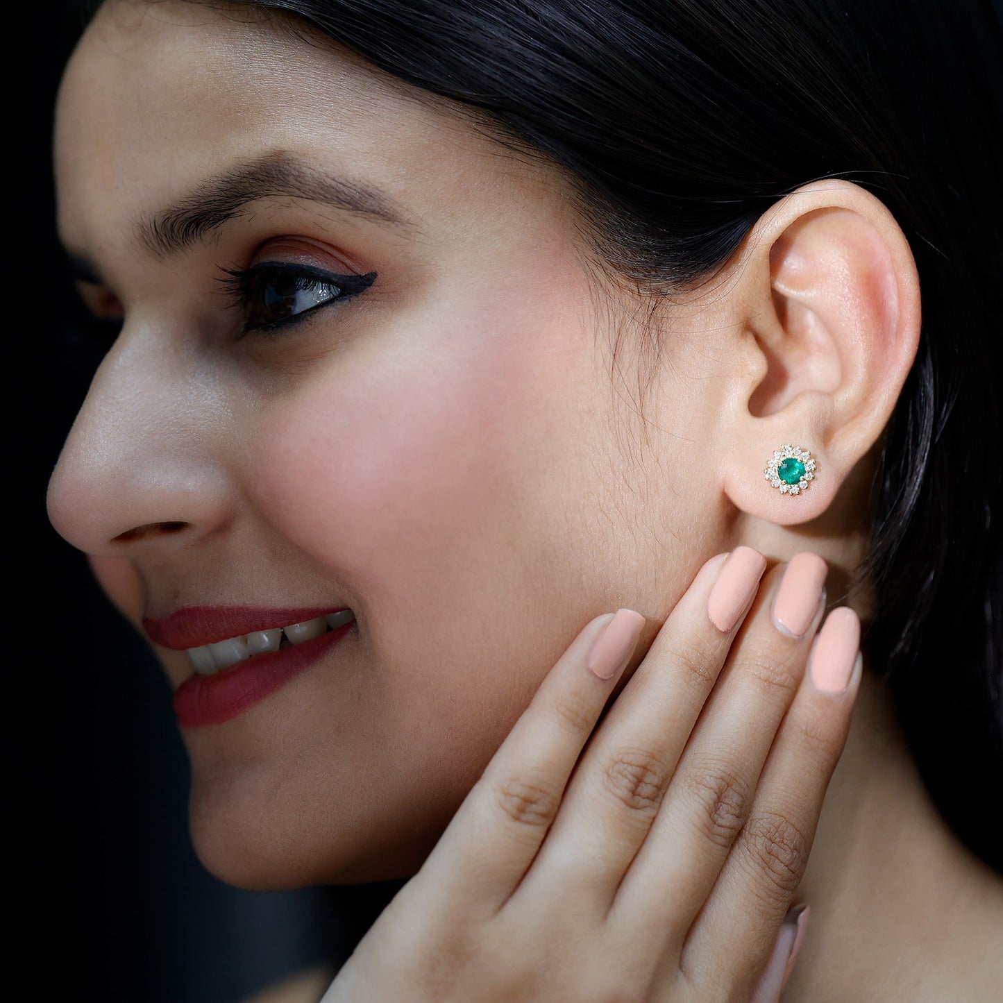 Classic Emerald Stud Earrings with Diamond Halo
