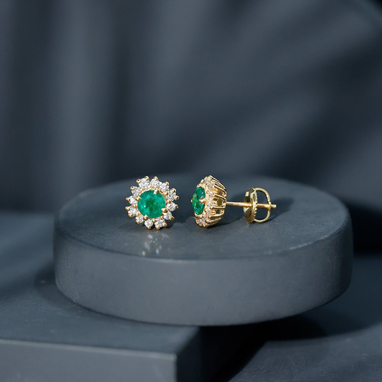 Classic Emerald Stud Earrings with Diamond Halo