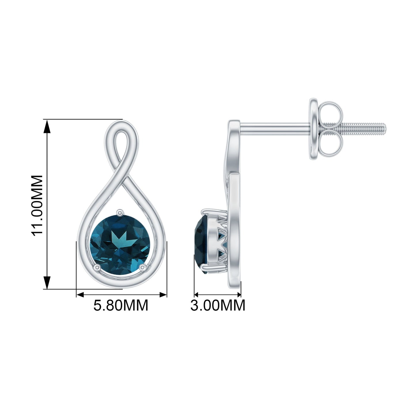 1.2 Carat London Blue Topaz Solitaire Infinity Stud Earrings