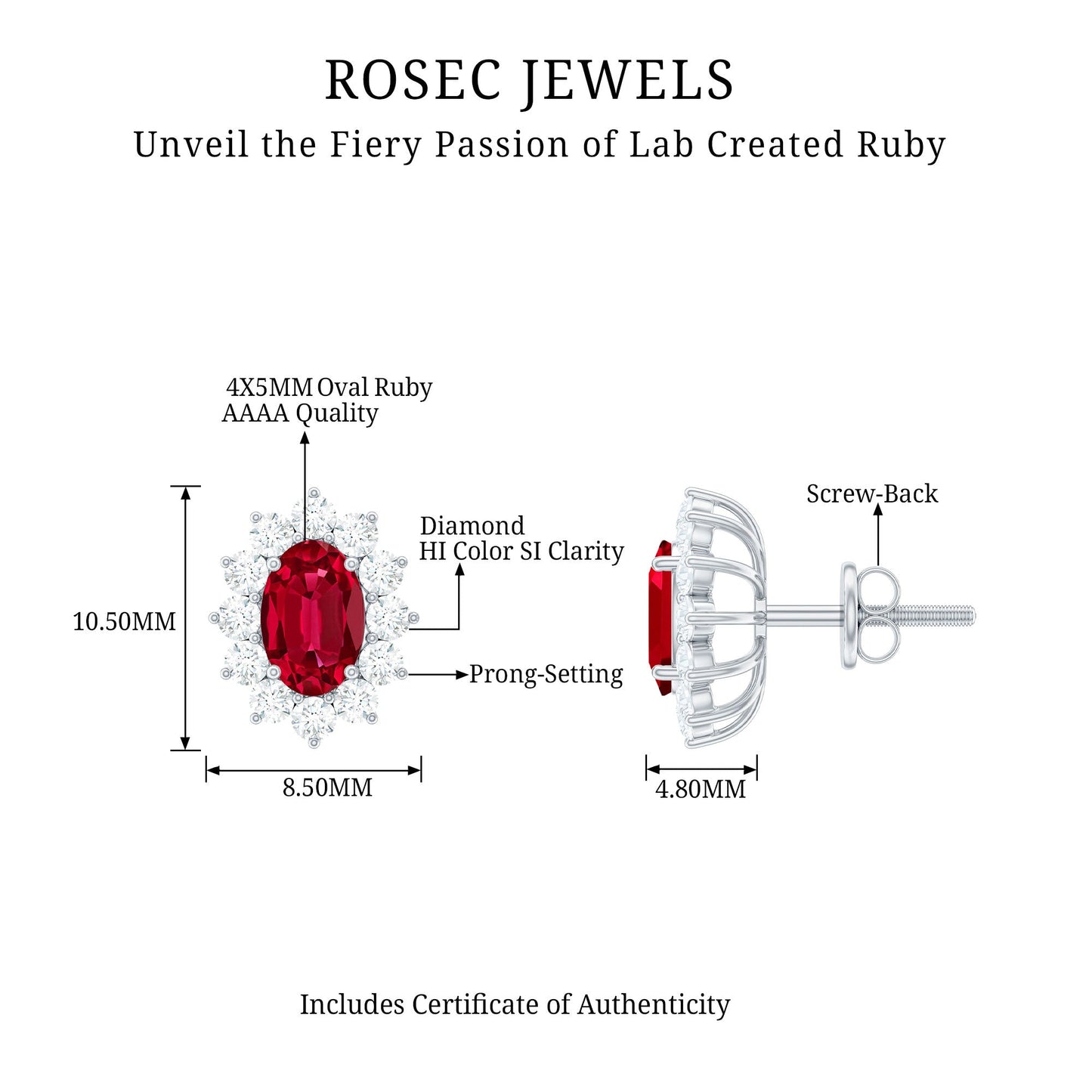 Oval Shape Lab Created Ruby and Diamond Halo Stud Earrings
