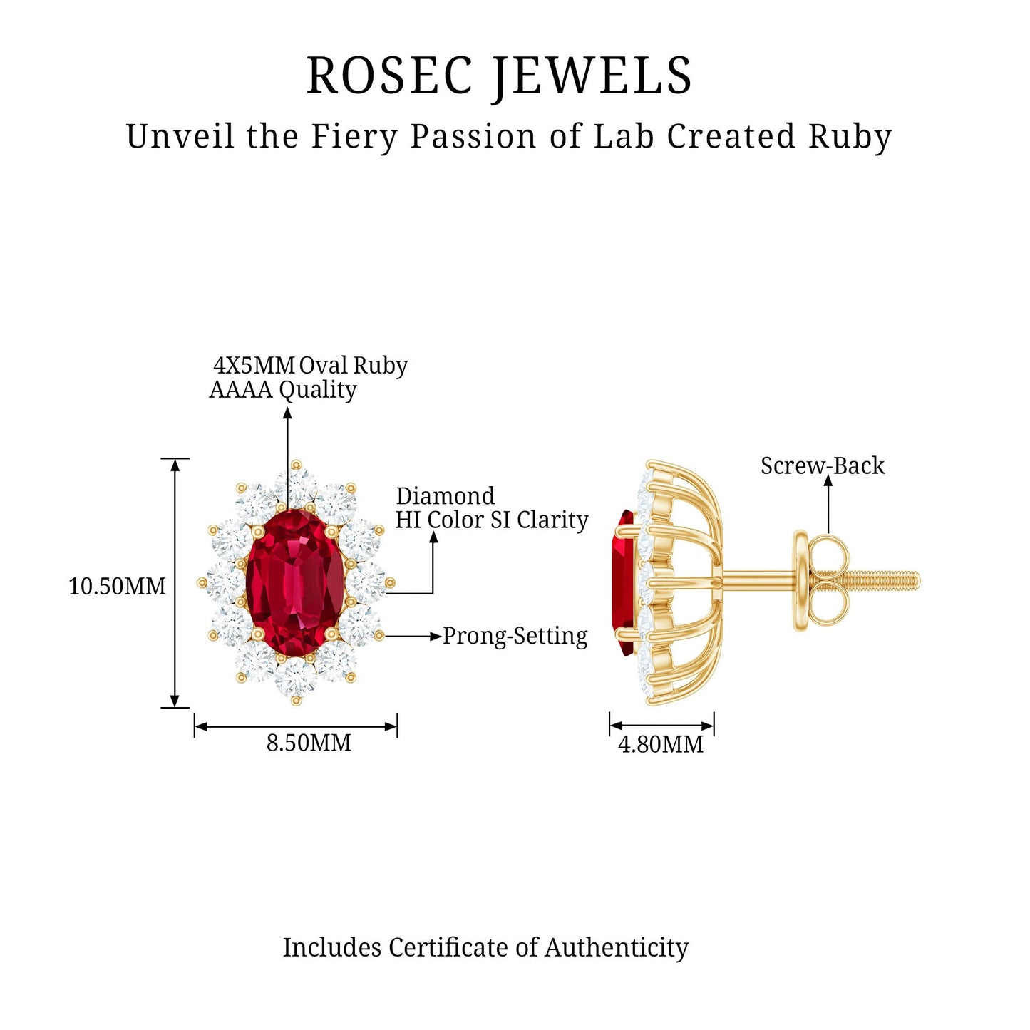 Oval Shape Lab Created Ruby and Diamond Halo Stud Earrings