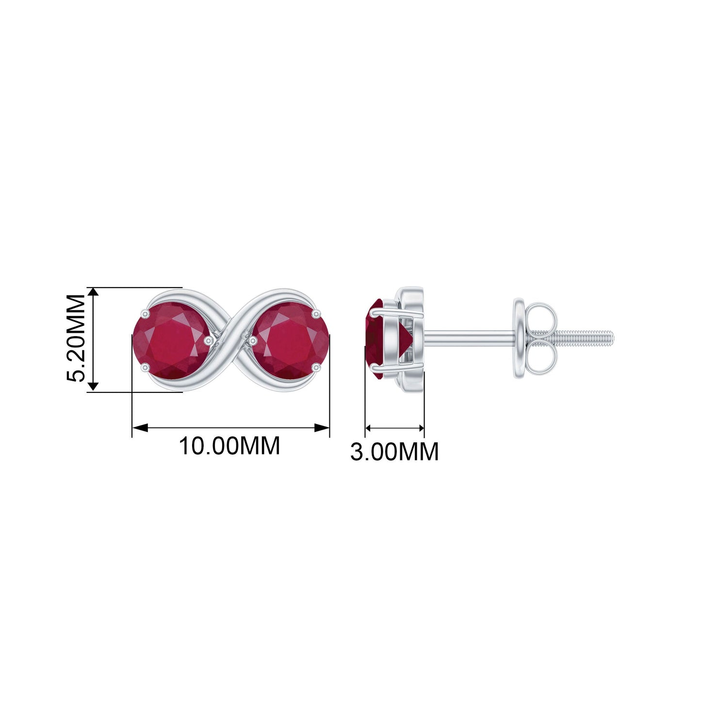 Genuine Ruby Two Stone Infinity Stud Earrings