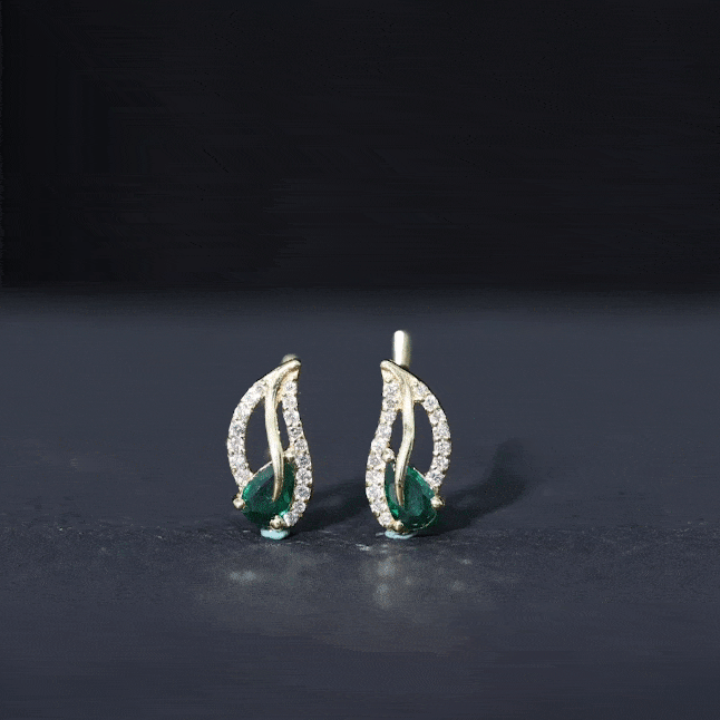 Lab Created Emerald and Diamond Leaf Stud Earrings