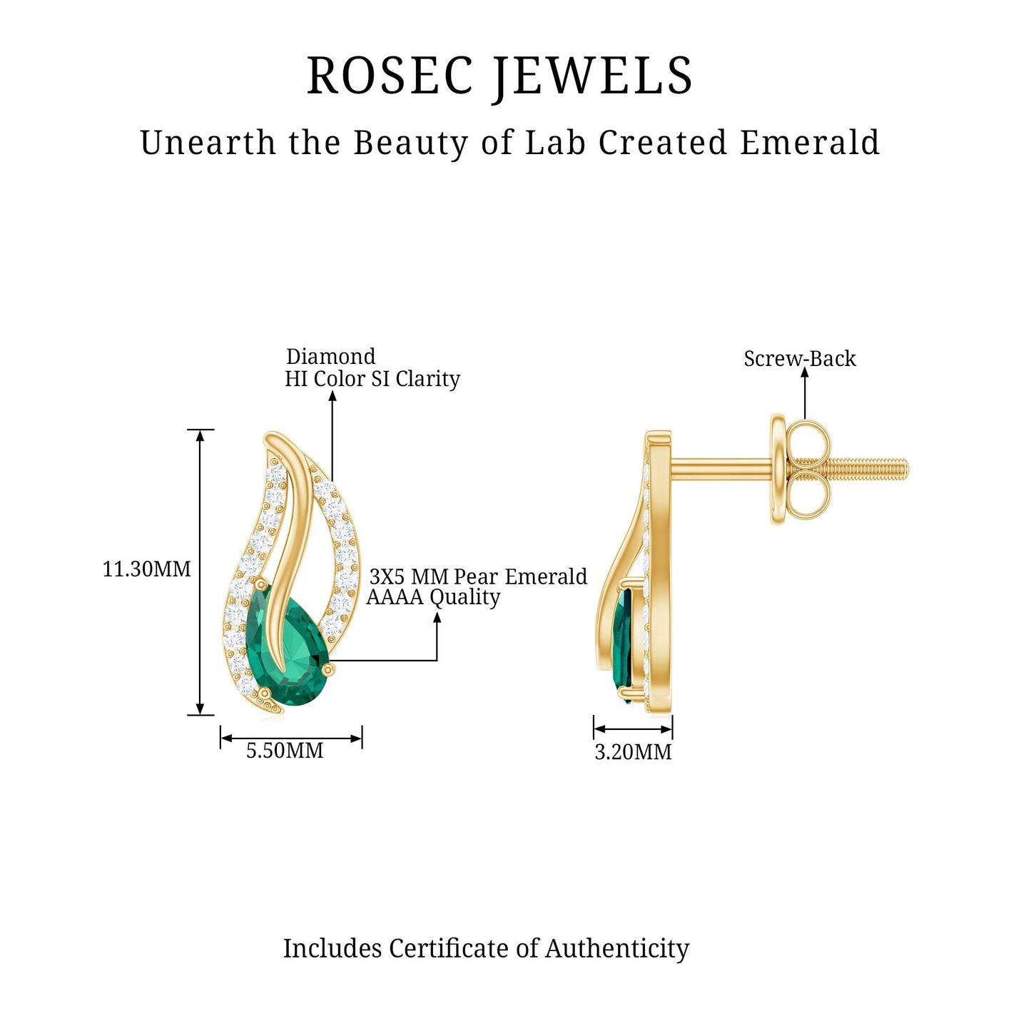 Lab Created Emerald and Diamond Leaf Stud Earrings