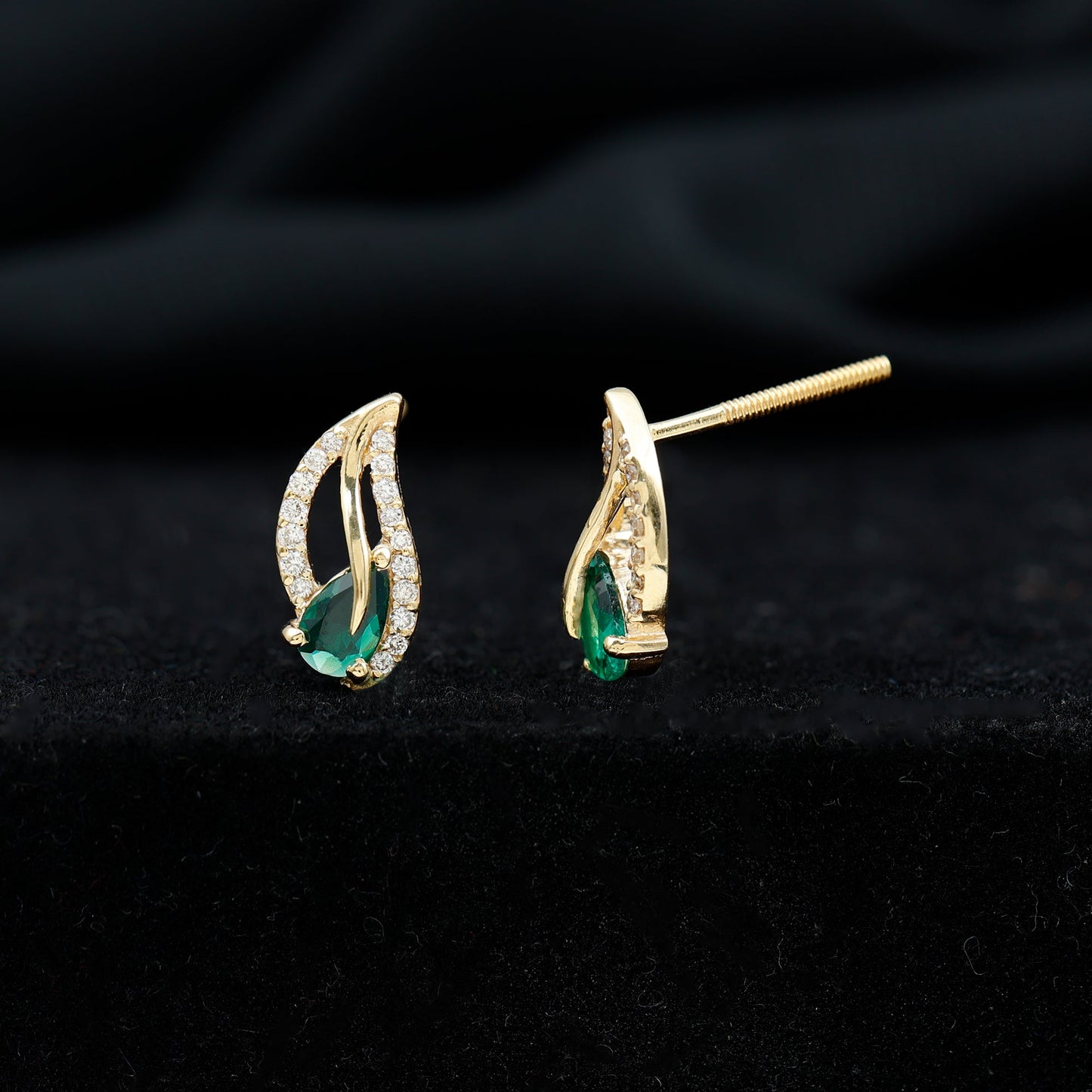 Lab Created Emerald and Diamond Leaf Stud Earrings