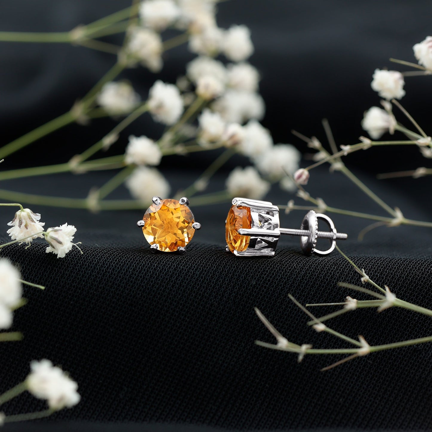 2.4 Carat Claw Set Citrine Solitaire Stud Earrings