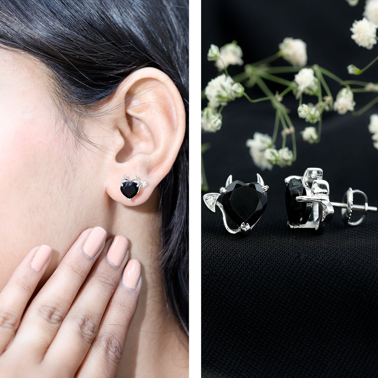 Certified Lab Grown Black Diamond Gothic Stud Earrings with Diamond