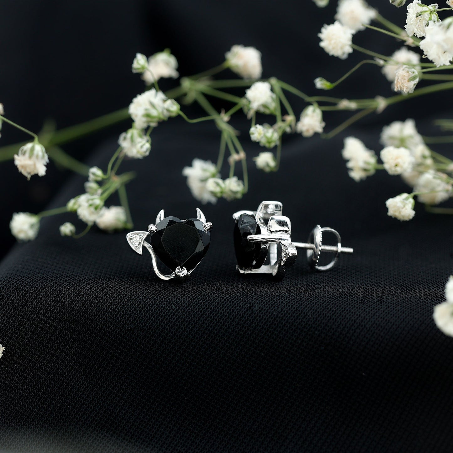 Certified Lab Grown Black Diamond Gothic Stud Earrings with Diamond