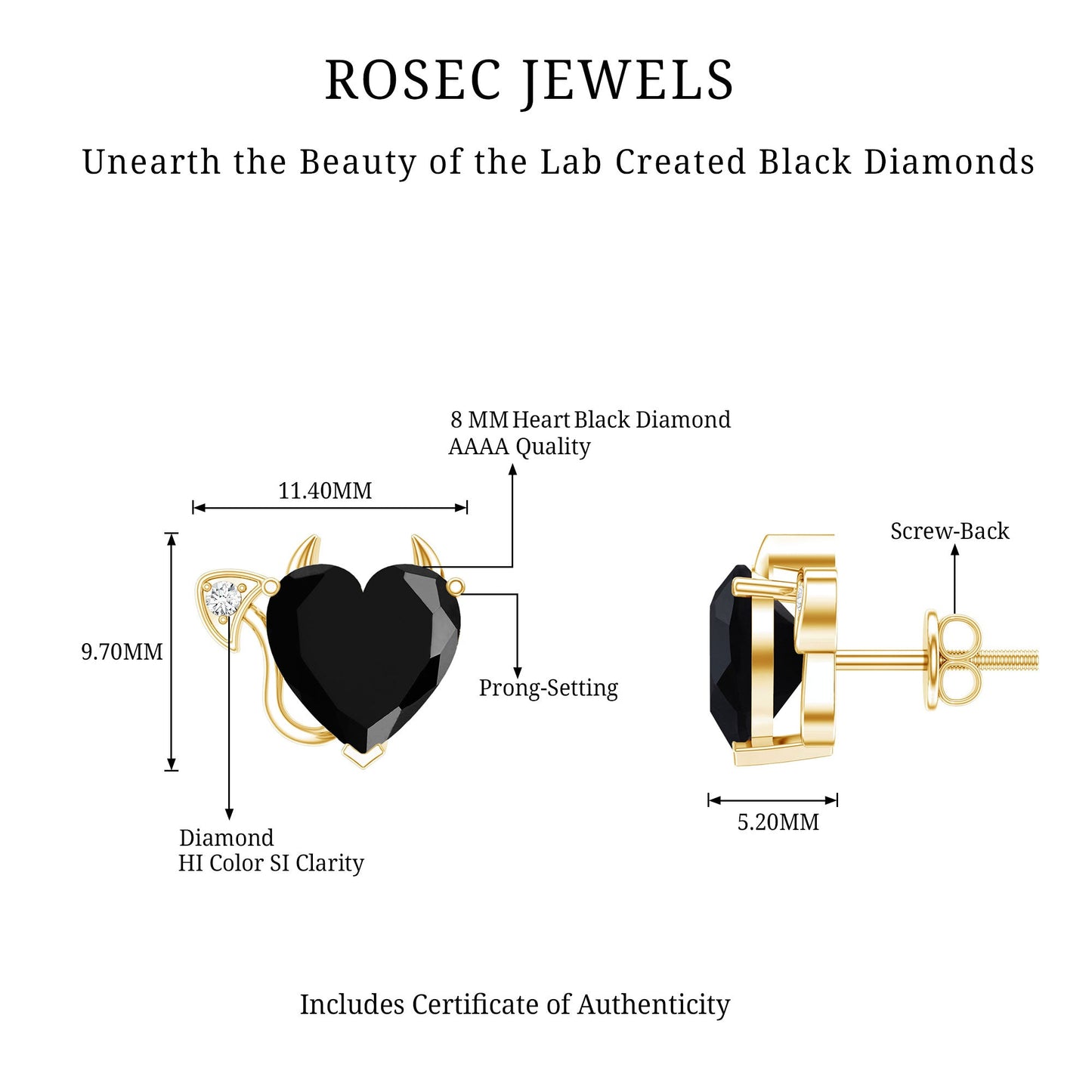 Certified Lab Grown Black Diamond Gothic Stud Earrings with Diamond