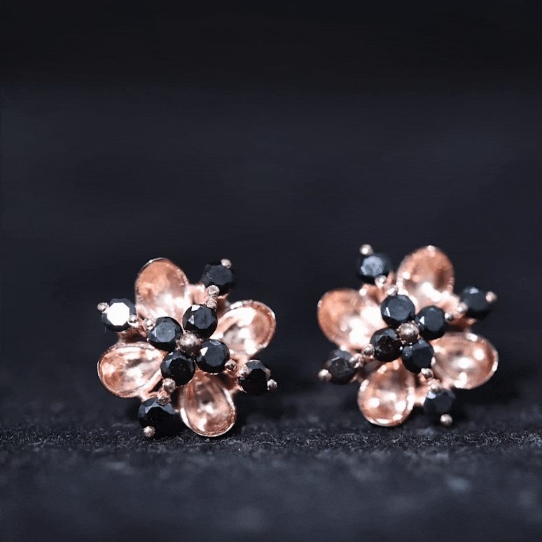 Lab Grown Black Diamond Flower Stud Earrings for Women