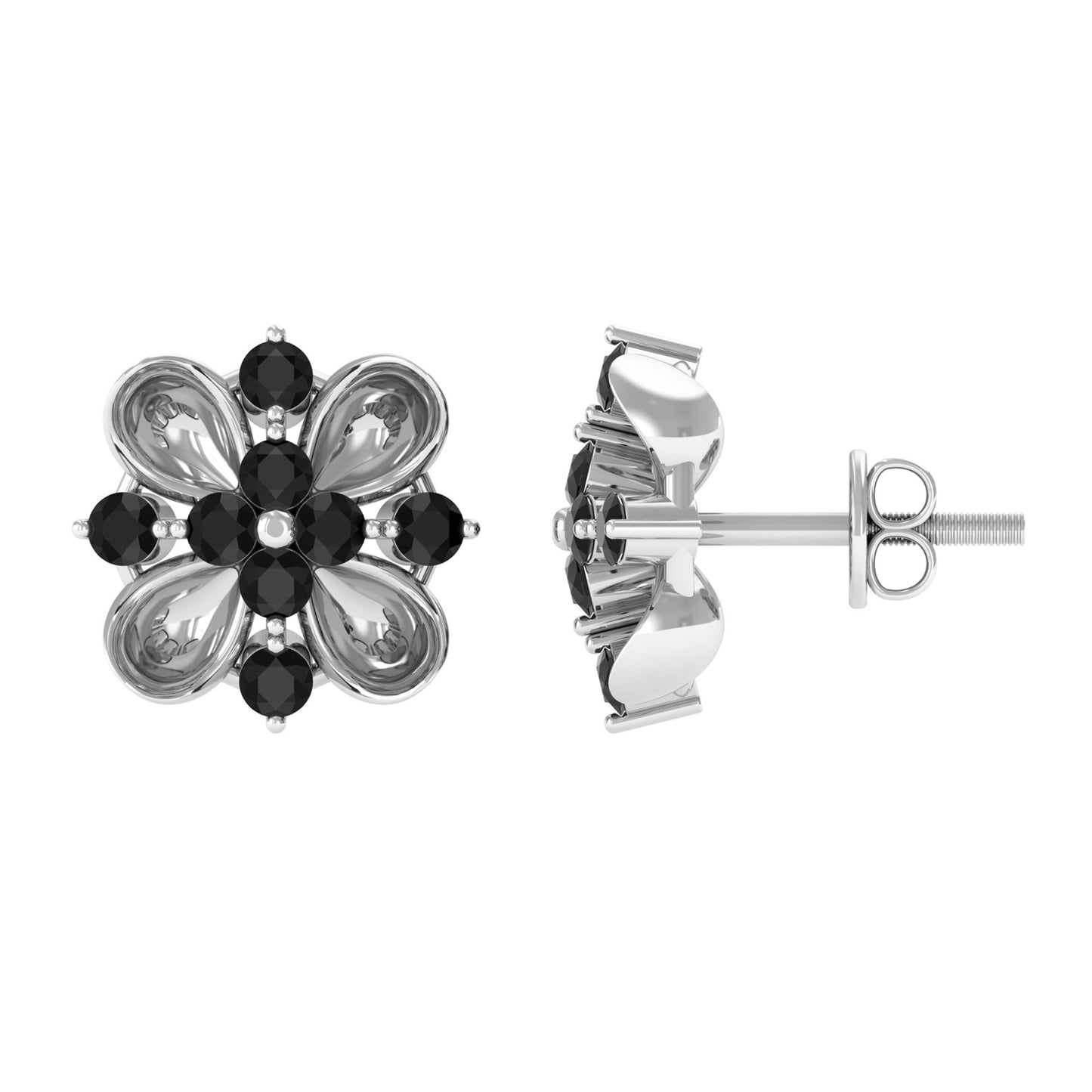 Lab Grown Black Diamond Flower Stud Earrings for Women