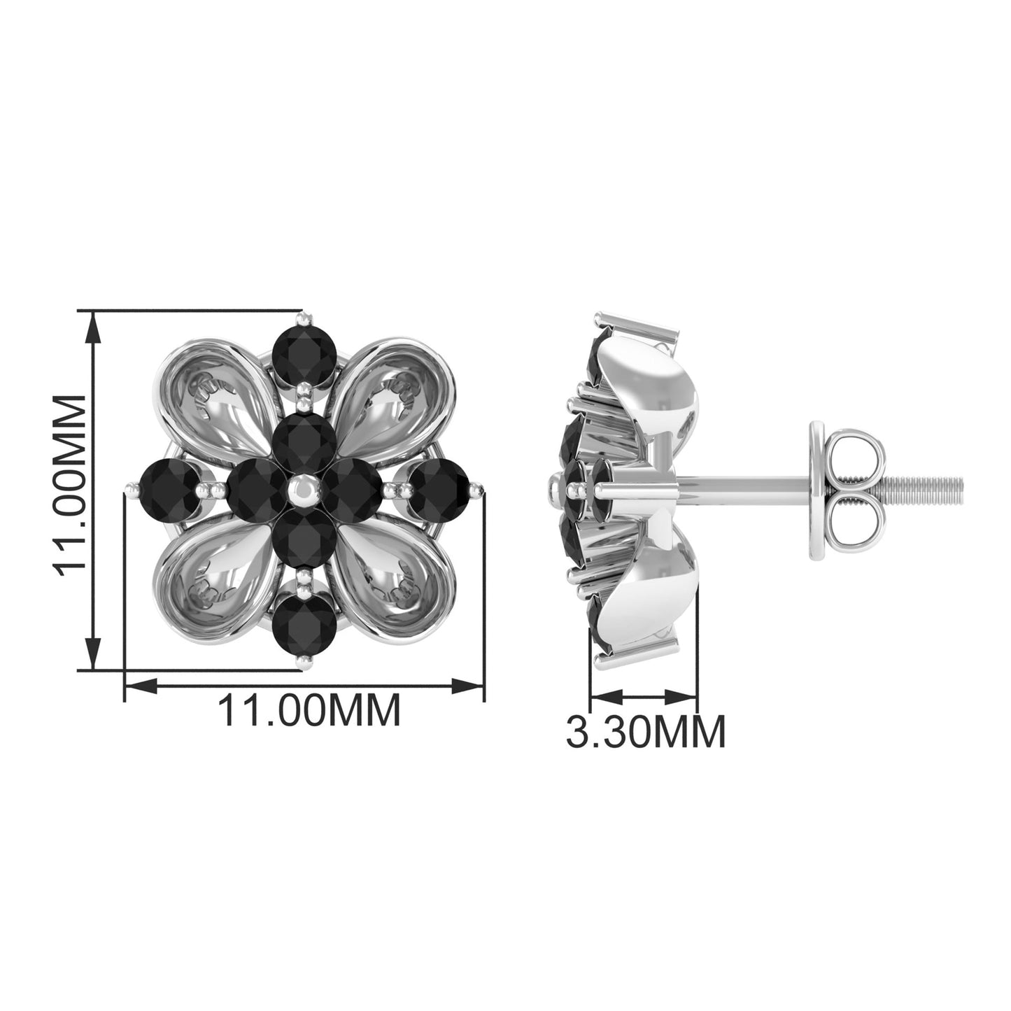 Lab Grown Black Diamond Flower Stud Earrings for Women