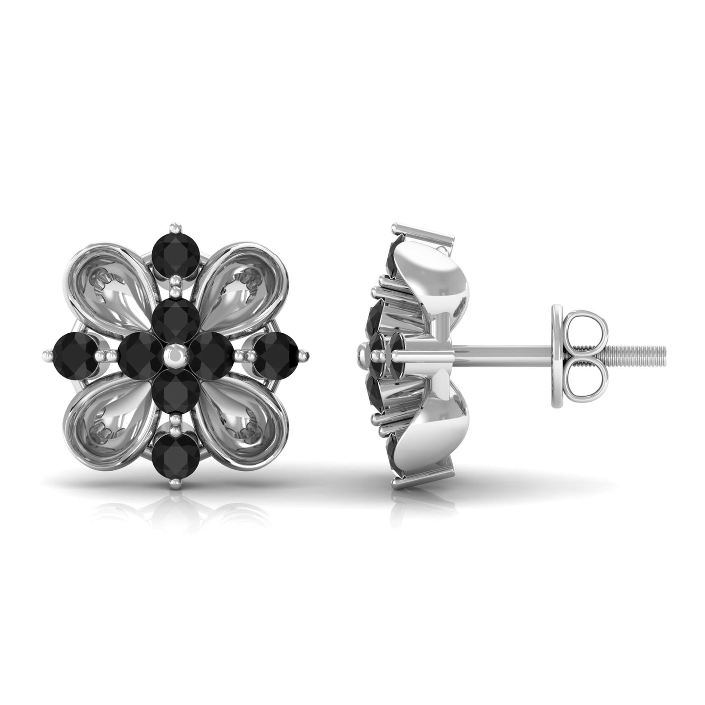 Lab Grown Black Diamond Flower Stud Earrings for Women