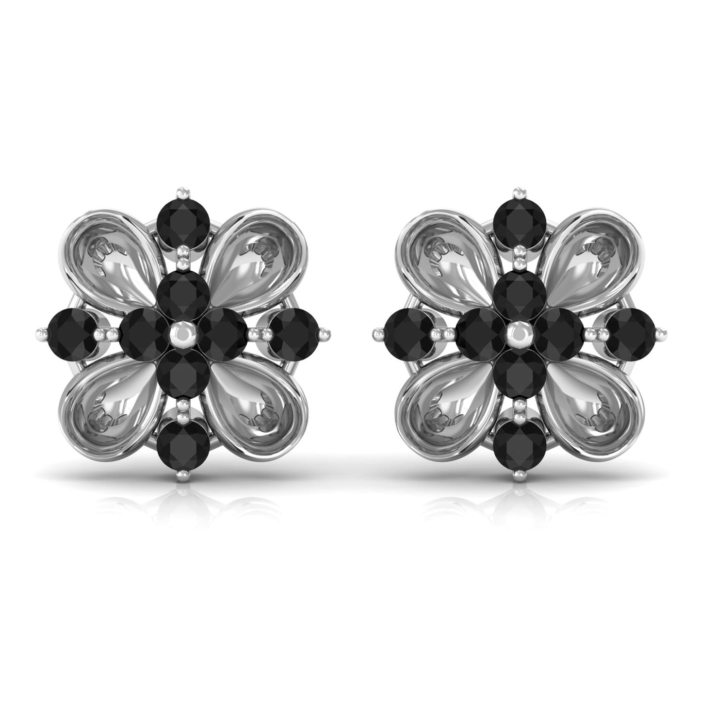 Lab Grown Black Diamond Flower Stud Earrings for Women