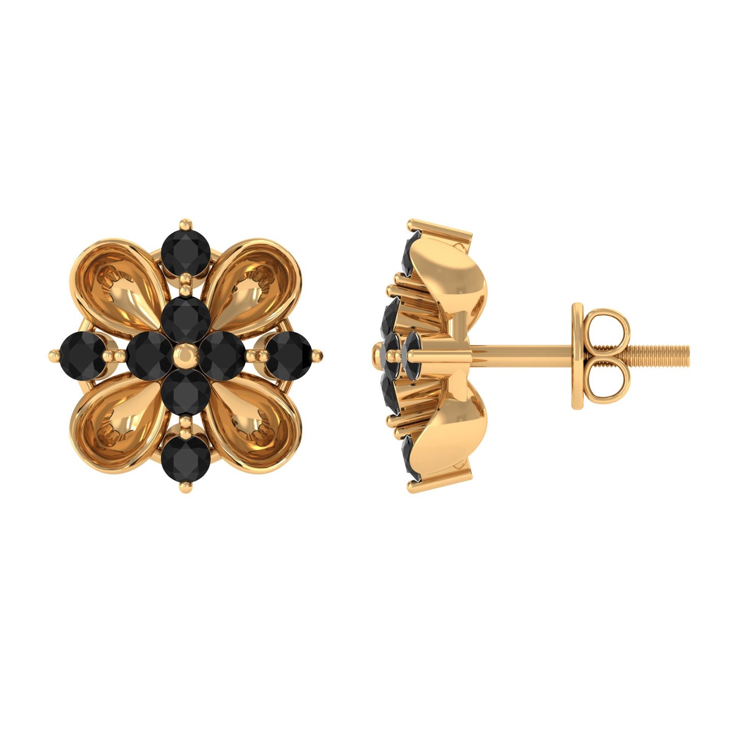 Lab Grown Black Diamond Flower Stud Earrings for Women