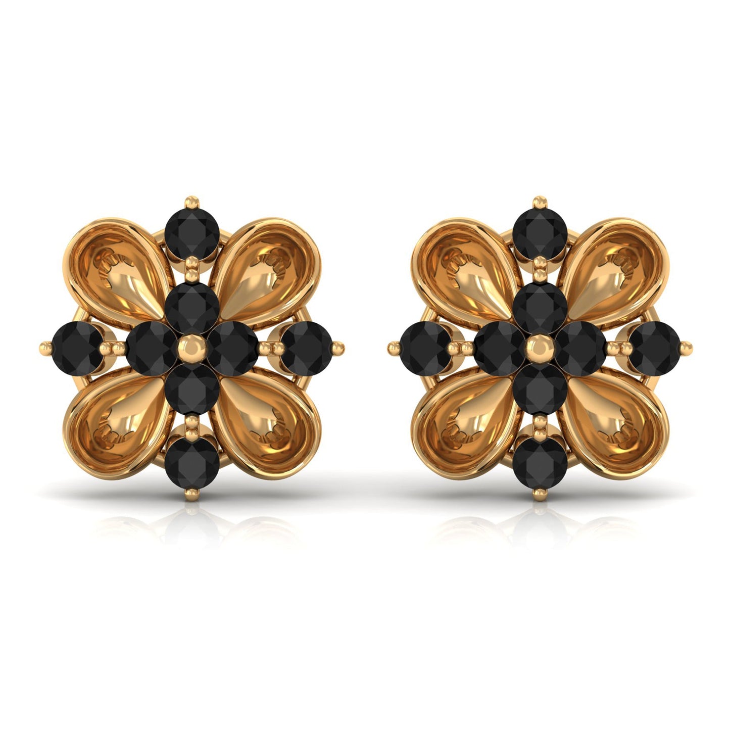 Lab Grown Black Diamond Flower Stud Earrings for Women