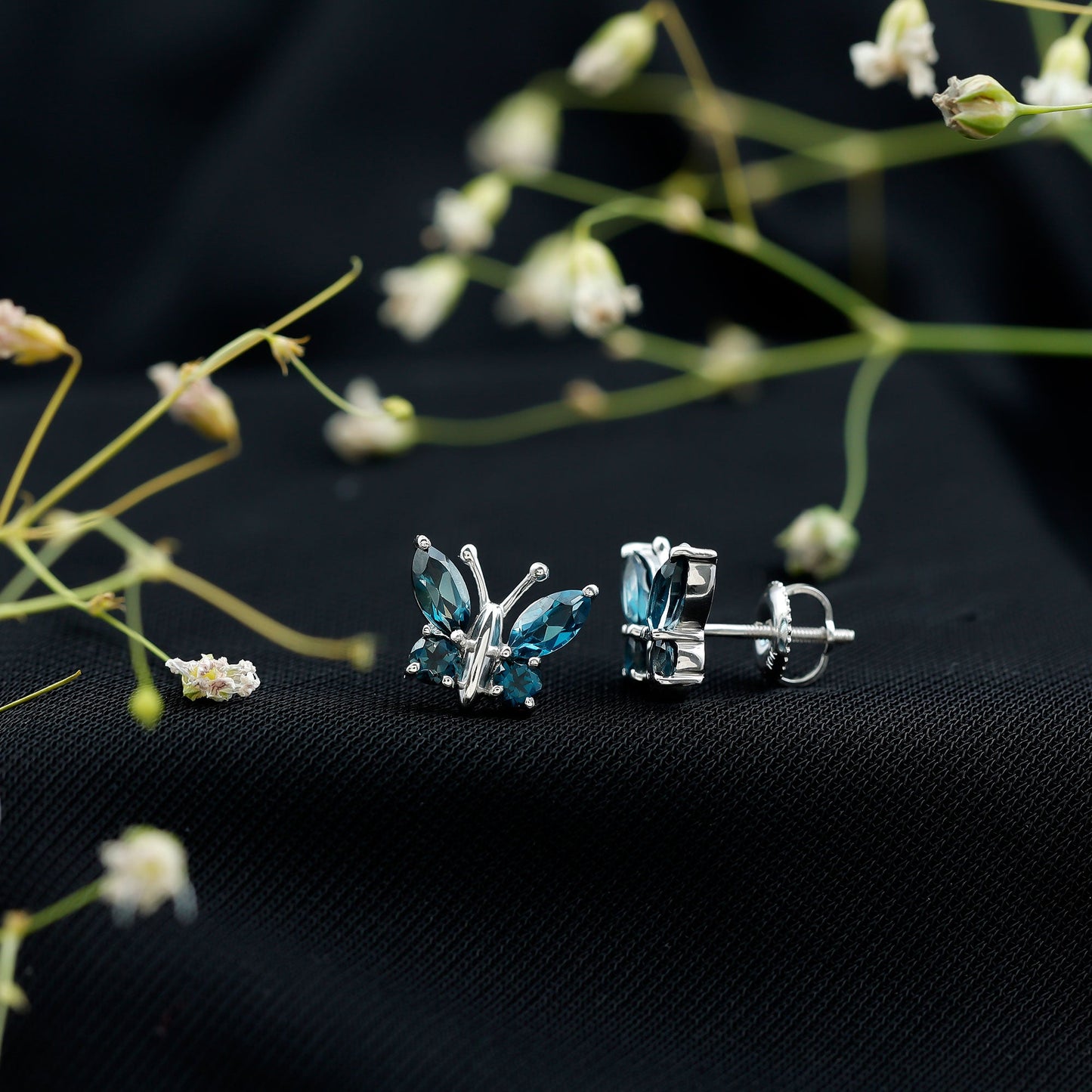 Butterfly Stud Earrings with London Blue Topaz