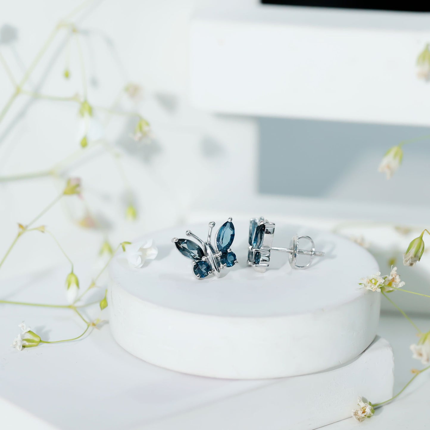 Butterfly Stud Earrings with London Blue Topaz