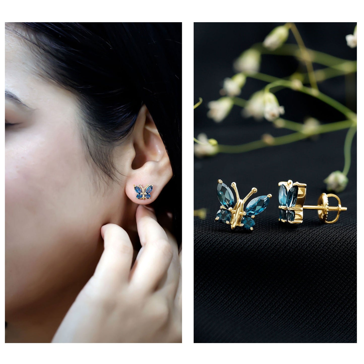 Butterfly Stud Earrings with London Blue Topaz