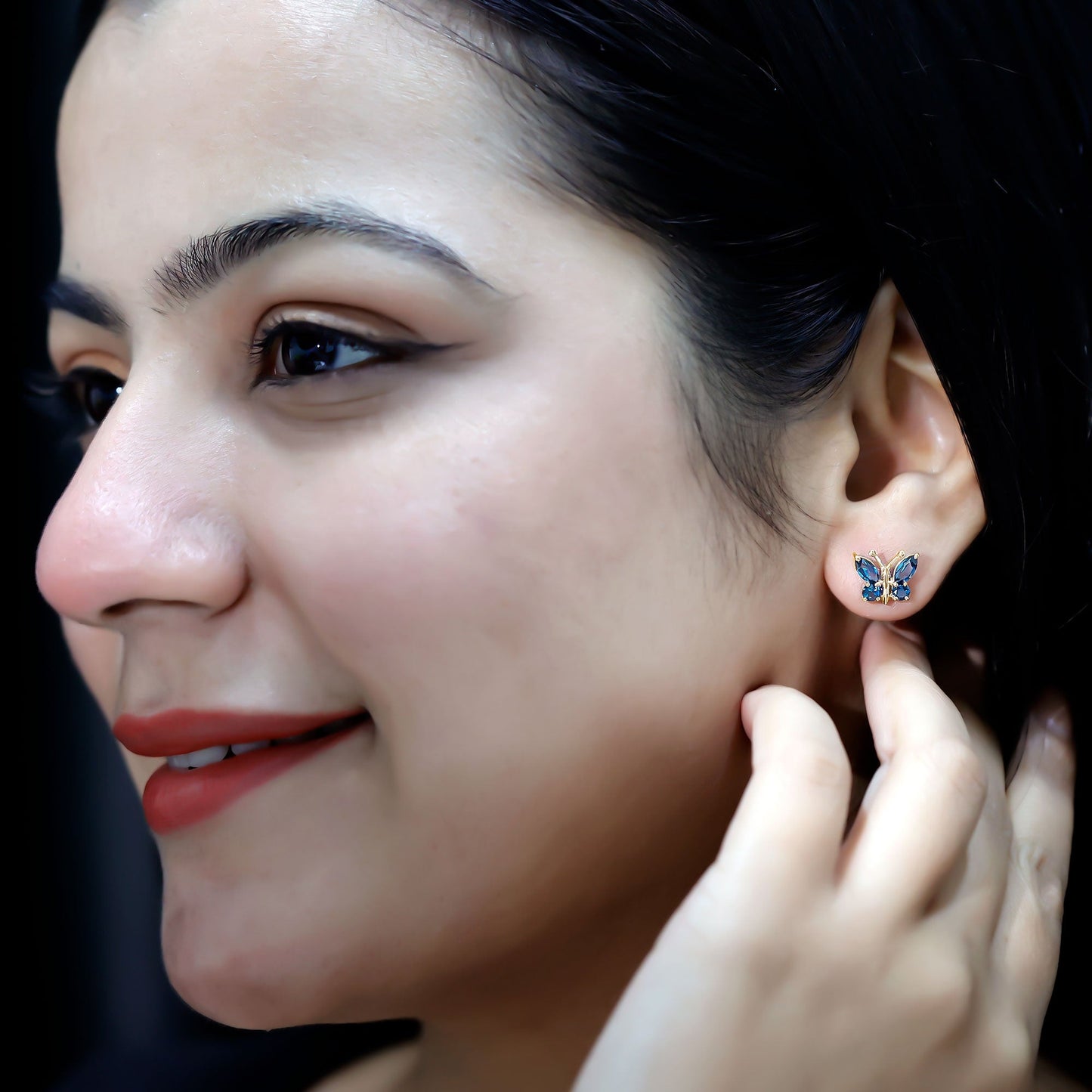 Butterfly Stud Earrings with London Blue Topaz