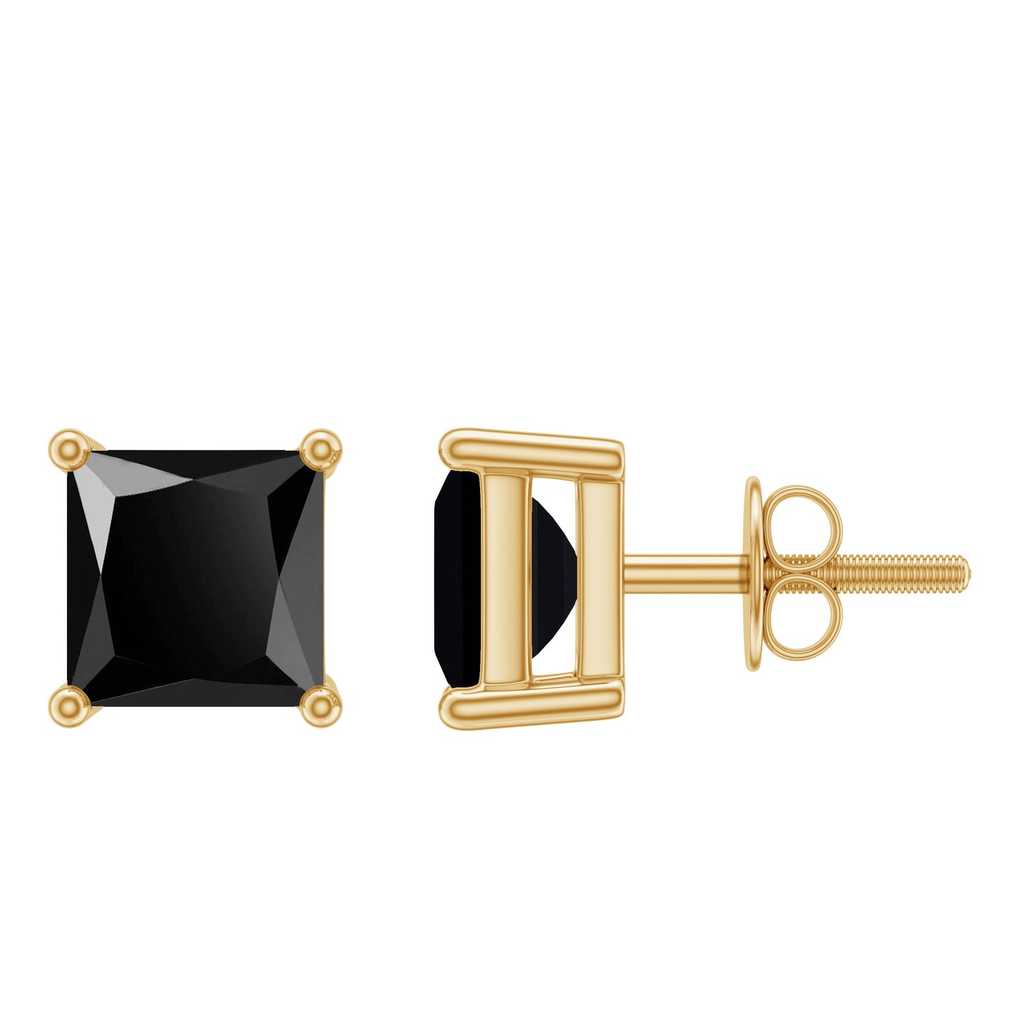 Princess Cut Lab Grown Black Diamond Solitaire Stud Earrings