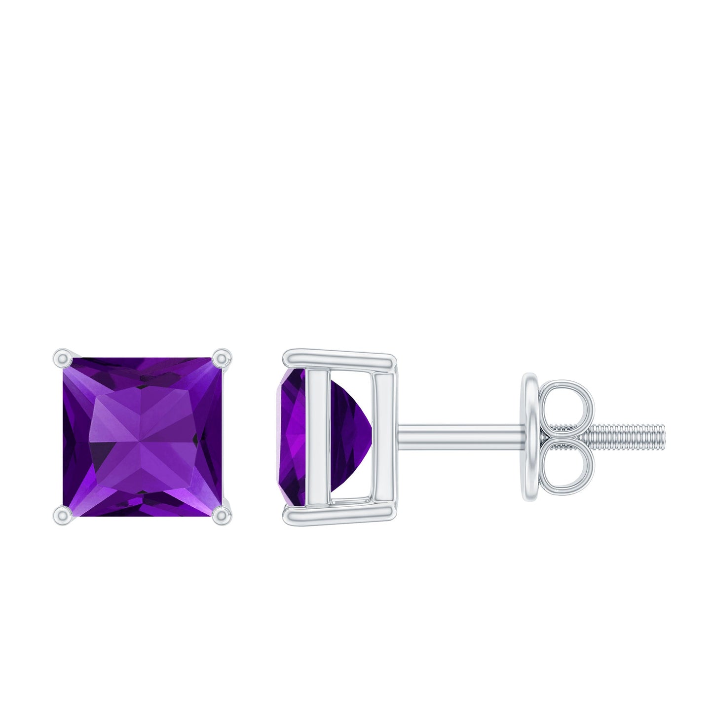 Natural Amethyst Princess Cut Earrings with Screw Back