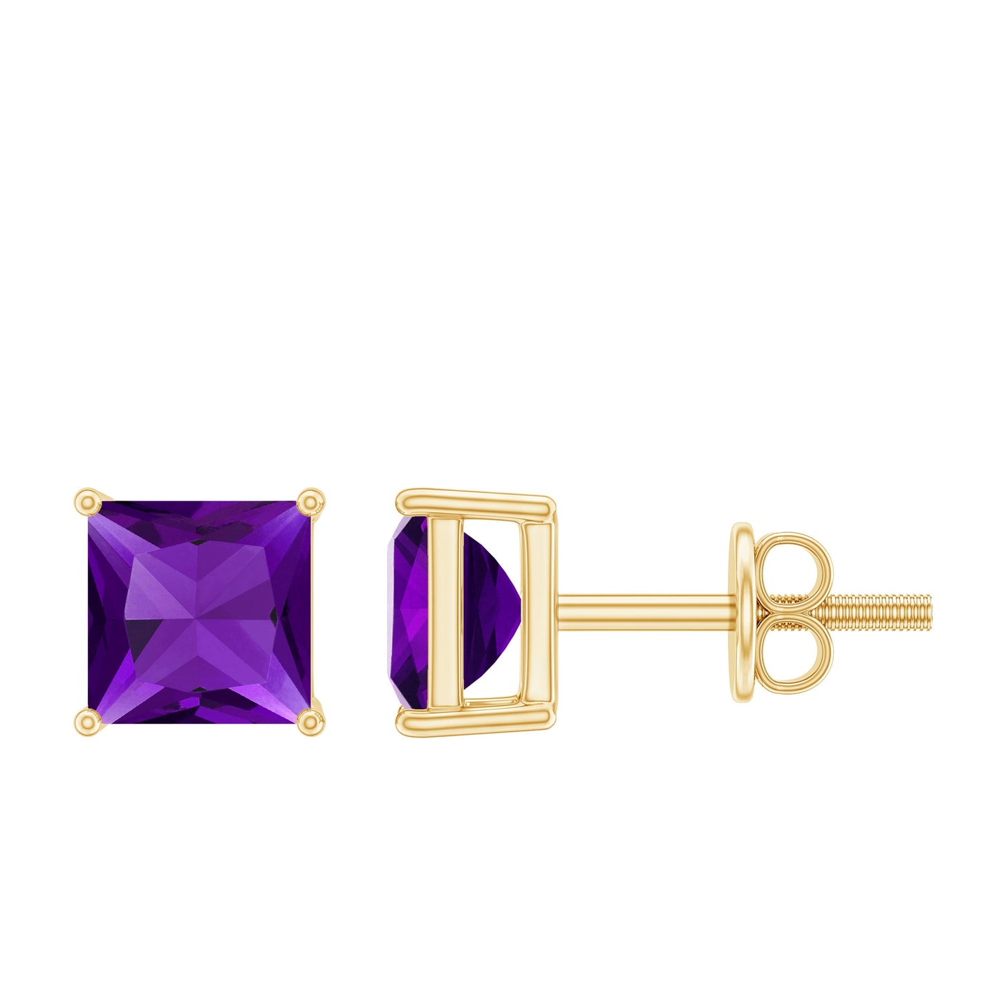 Natural Amethyst Princess Cut Earrings with Screw Back