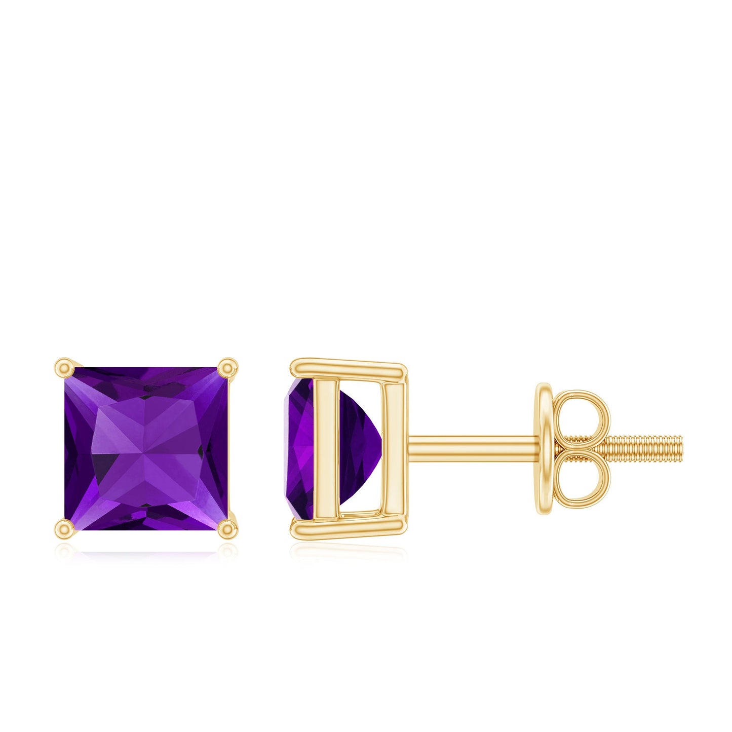 Natural Amethyst Princess Cut Earrings with Screw Back