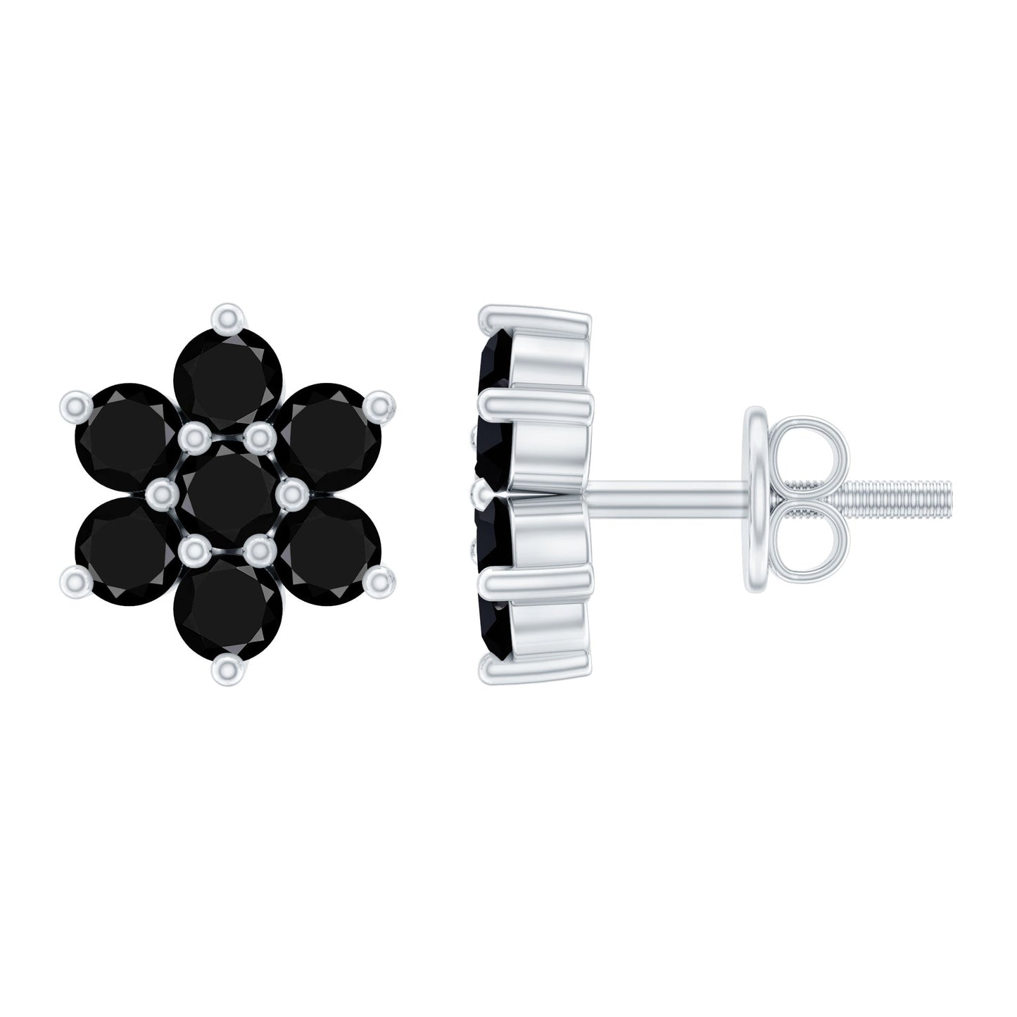 Genuine Black Onyx Flower Cluster Stud Earrings