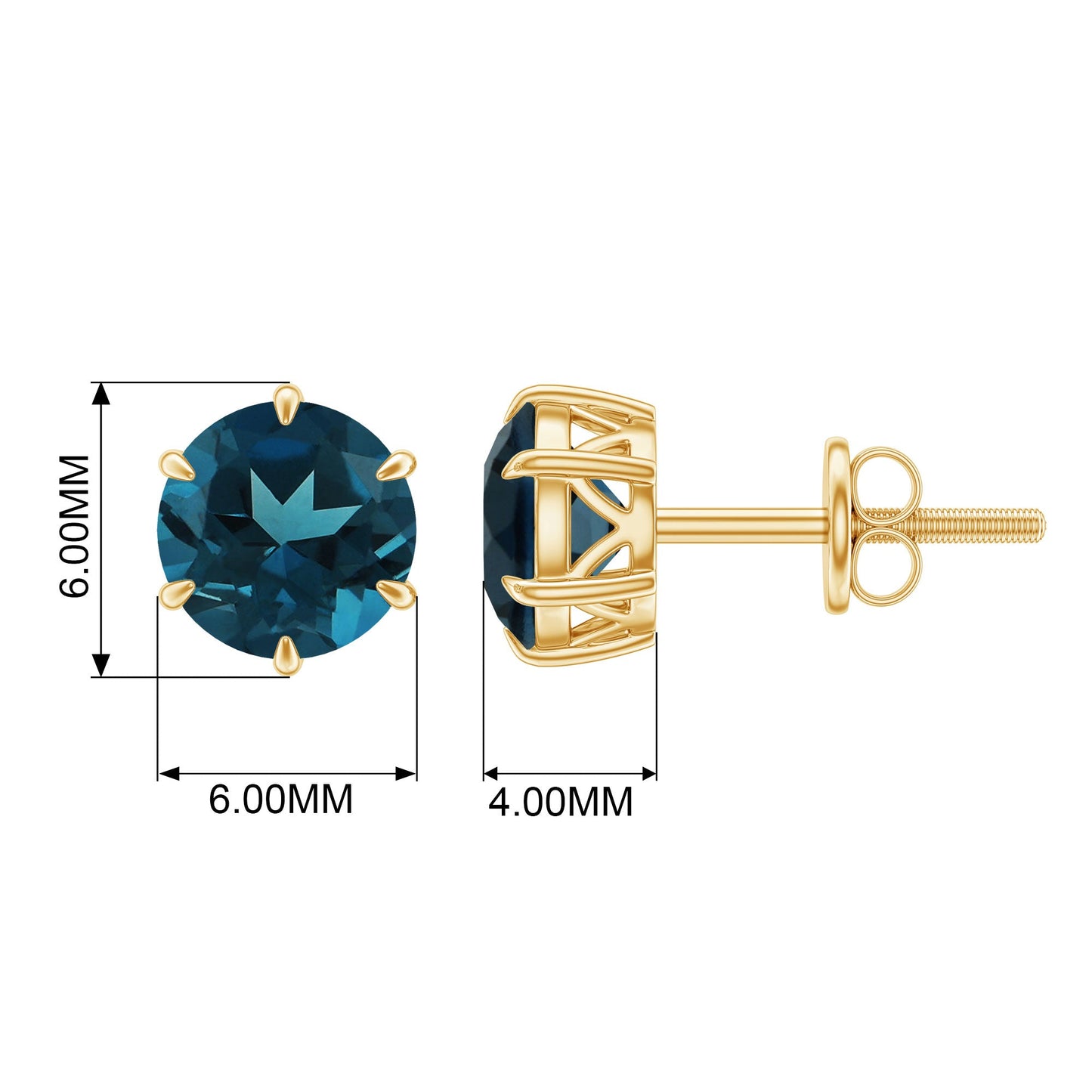 2.7 Carat London Blue Topaz Solitaire Stud Earrings
