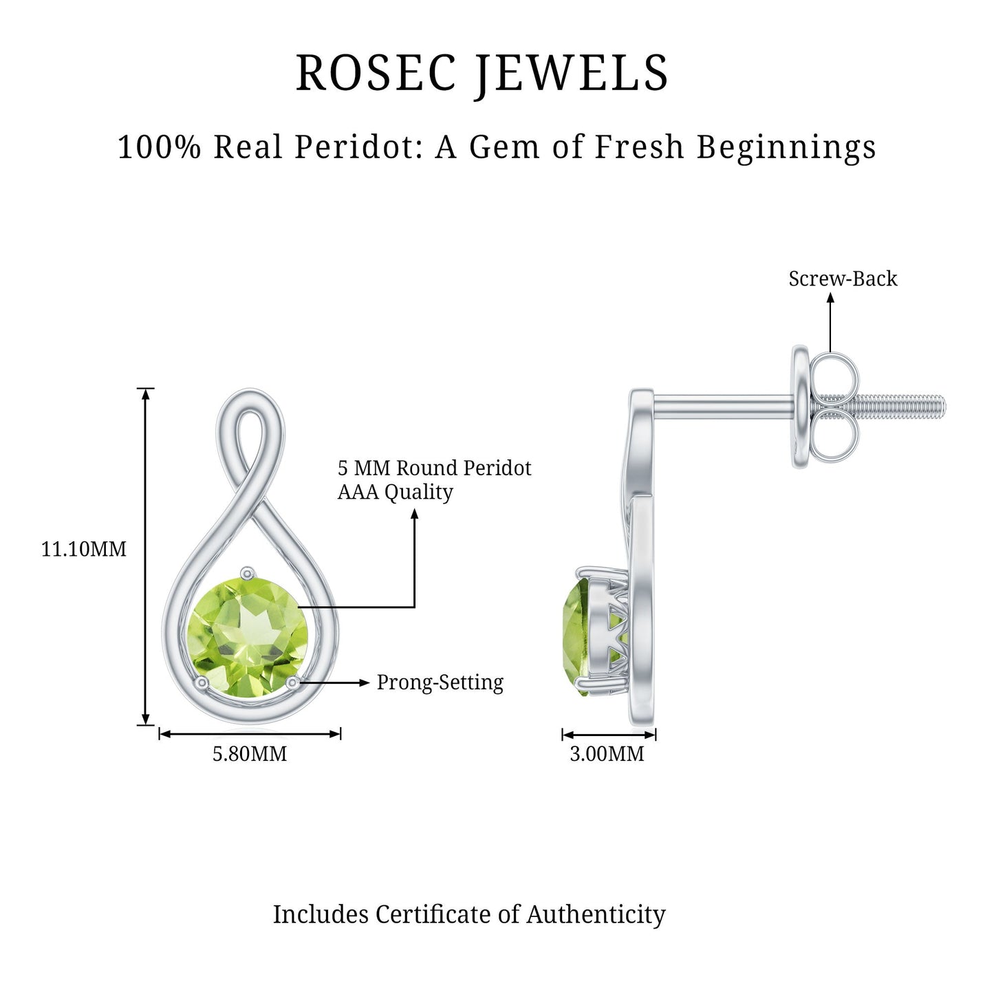 1 Carat Solitaire Peridot Infinity Stud Earrings