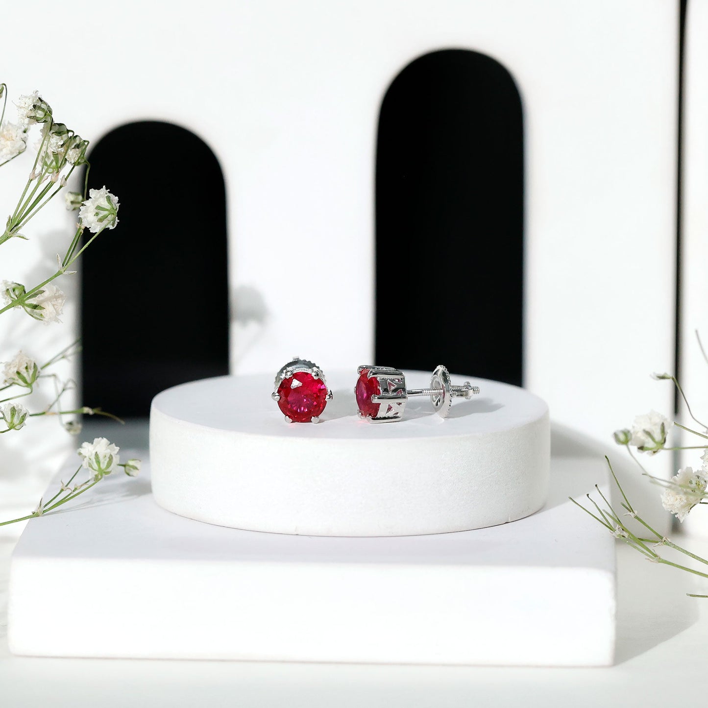 2.7 Carat Round Cut Solitaire Lab Created Ruby Stud Earrings