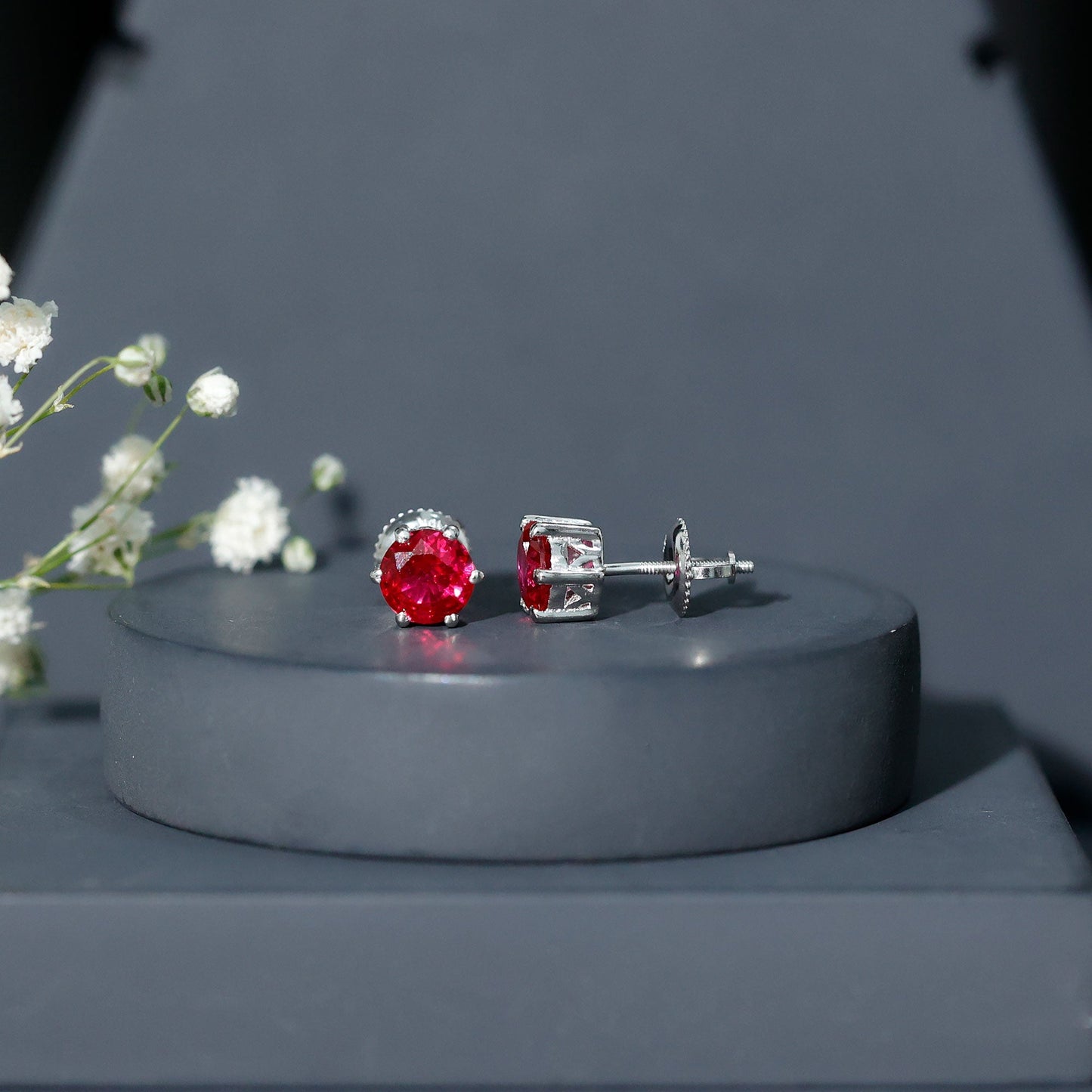 2.7 Carat Round Cut Solitaire Lab Created Ruby Stud Earrings