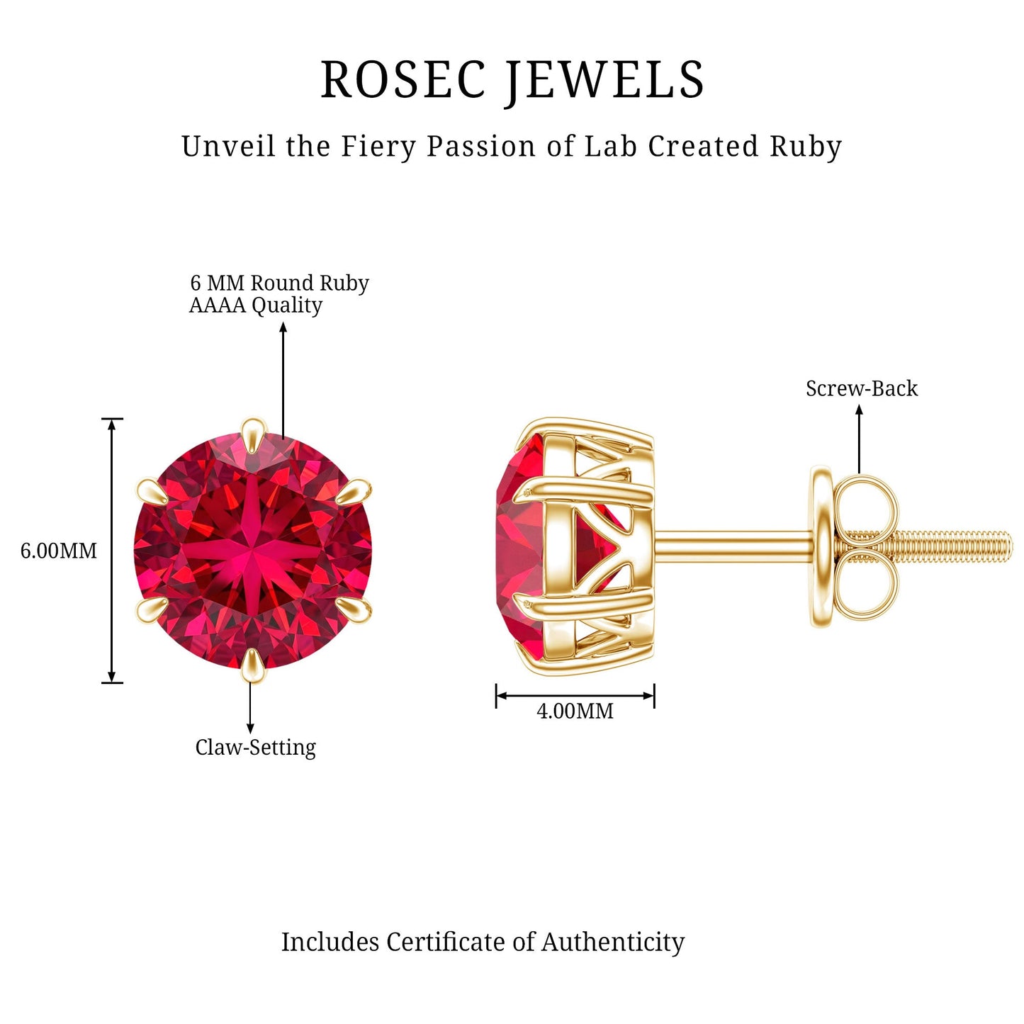 2.7 Carat Round Cut Solitaire Lab Created Ruby Stud Earrings