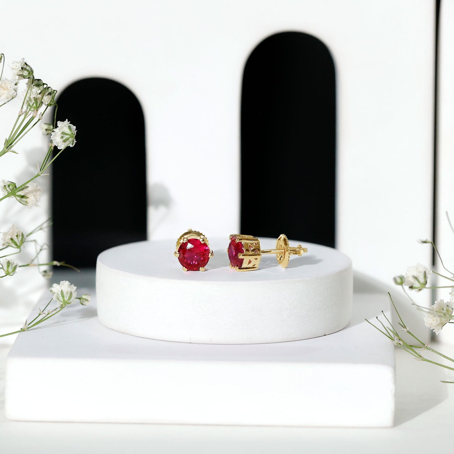 2.7 Carat Round Cut Solitaire Lab Created Ruby Stud Earrings