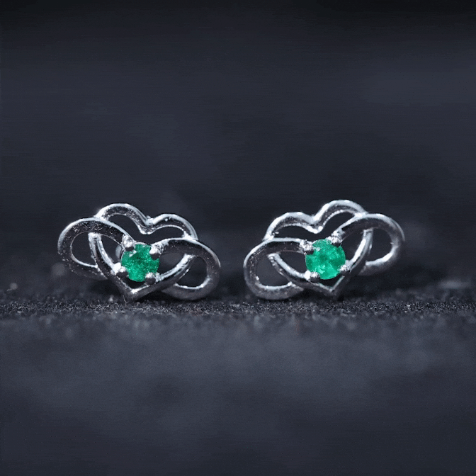 Lab Grown Emerald Infinity Heart Stud Earrings