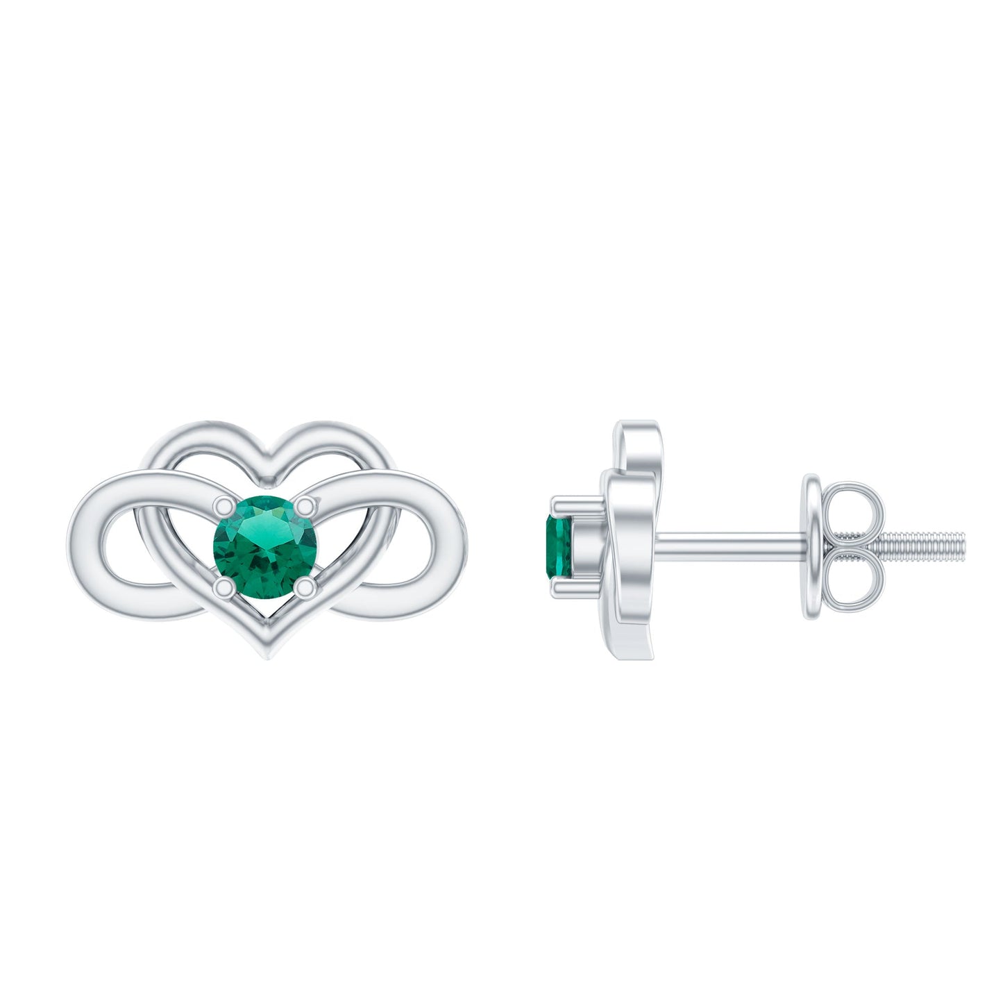Lab Grown Emerald Infinity Heart Stud Earrings