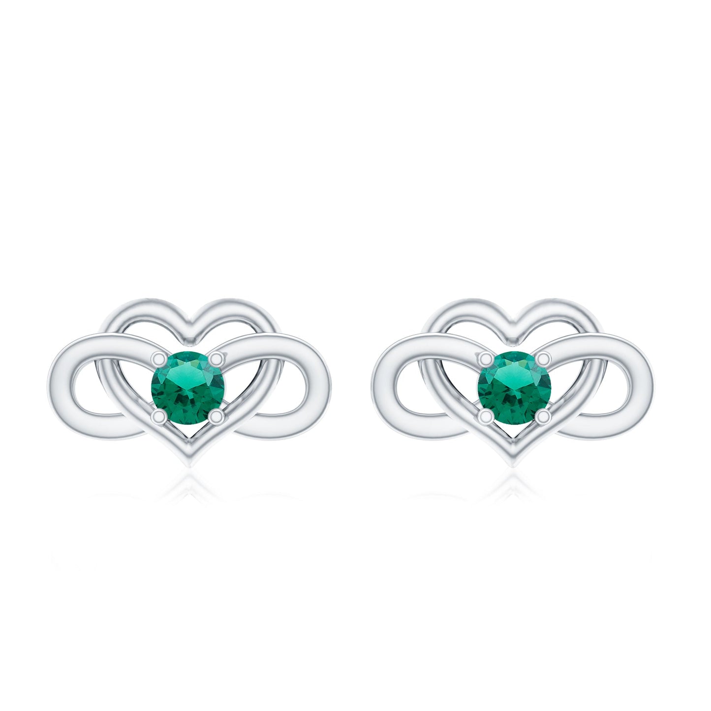 Lab Grown Emerald Infinity Heart Stud Earrings