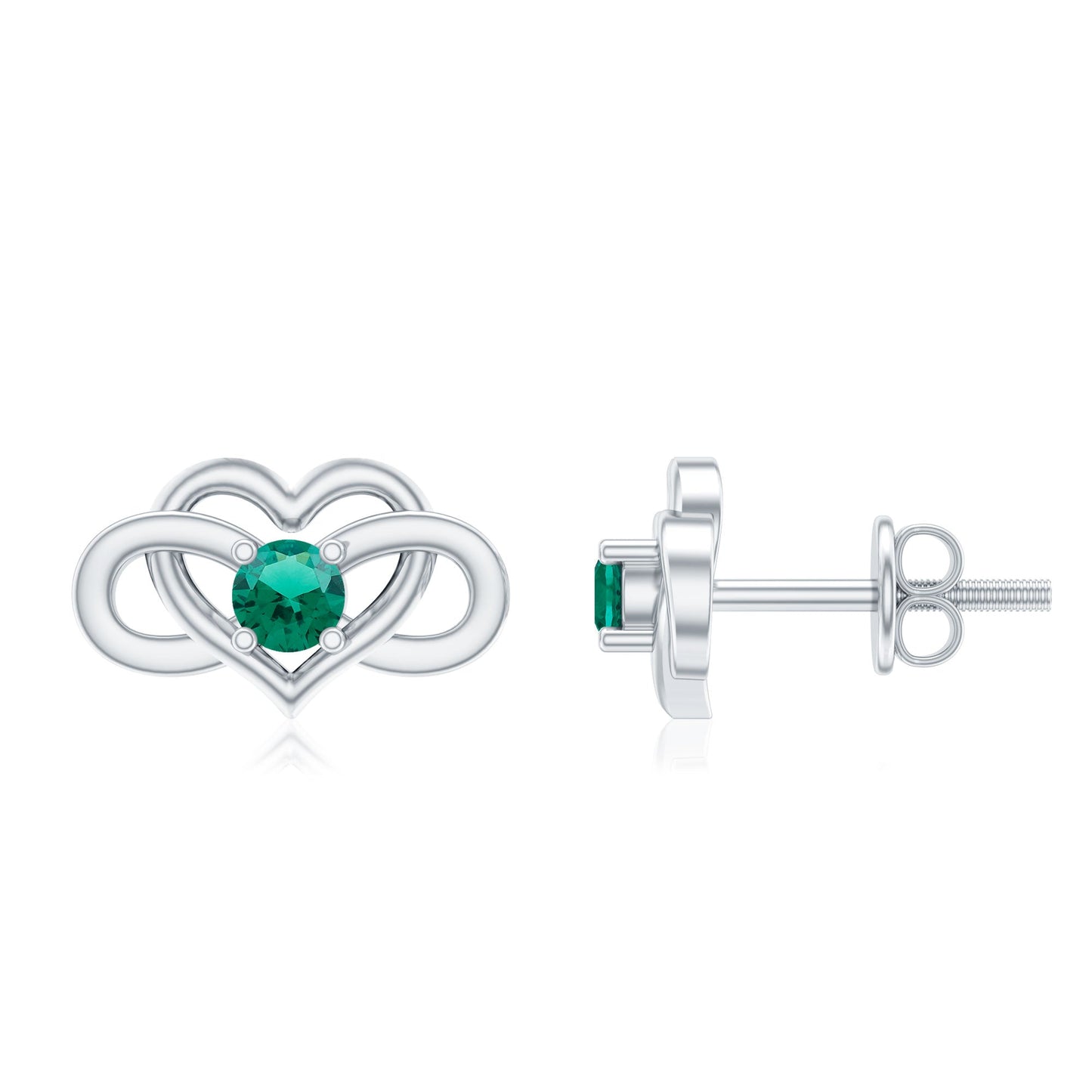 Lab Grown Emerald Infinity Heart Stud Earrings