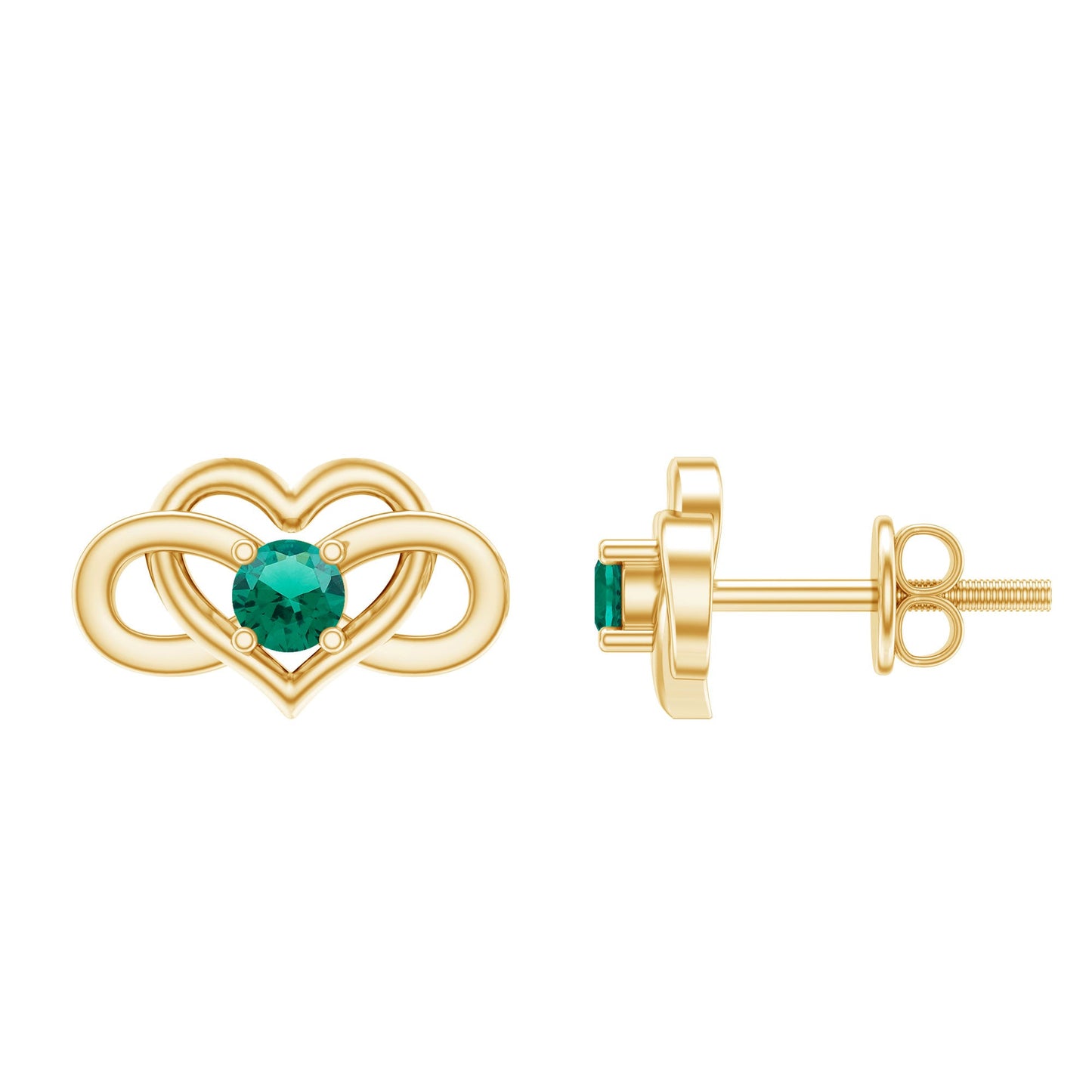 Lab Grown Emerald Infinity Heart Stud Earrings
