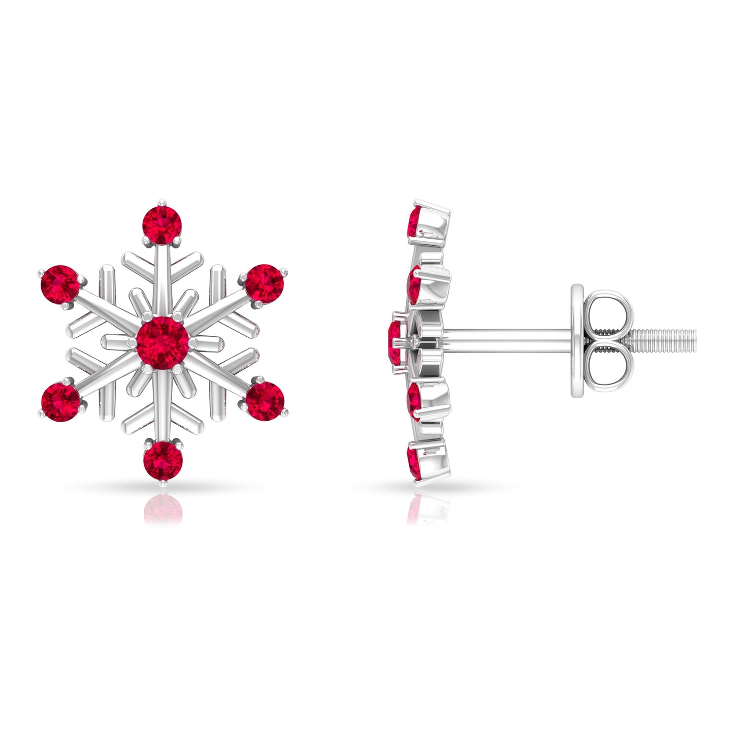 Natural Ruby Flower Stud Earrings for Women