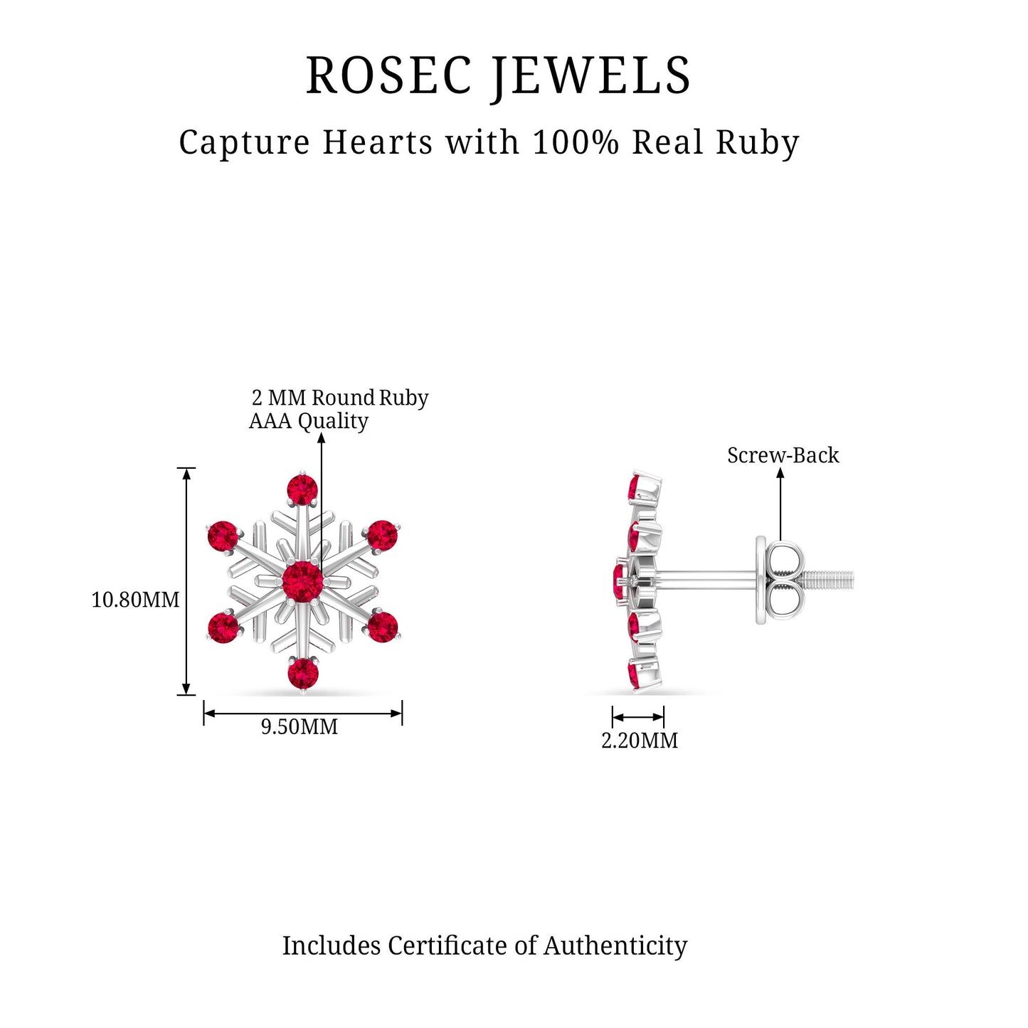 Natural Ruby Flower Stud Earrings for Women