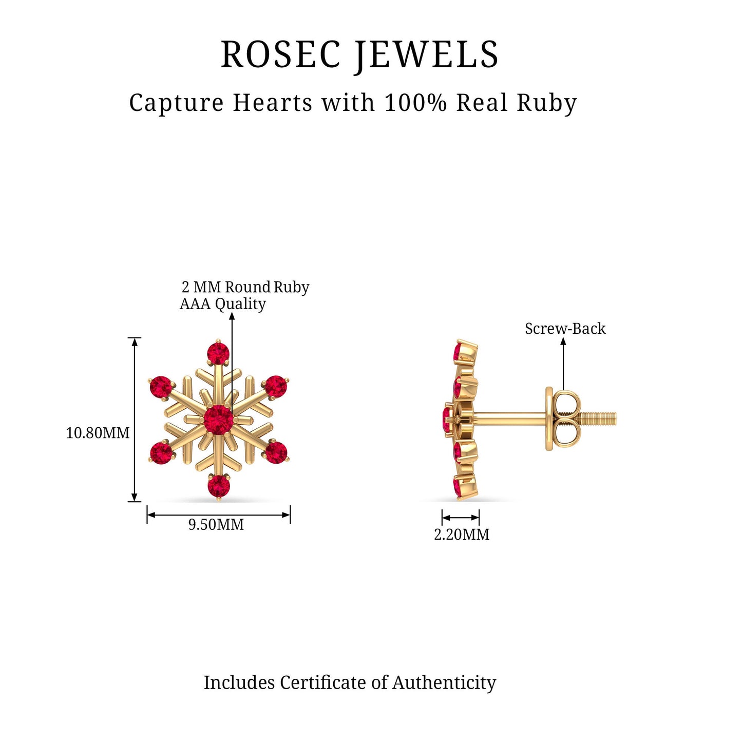 Natural Ruby Flower Stud Earrings for Women